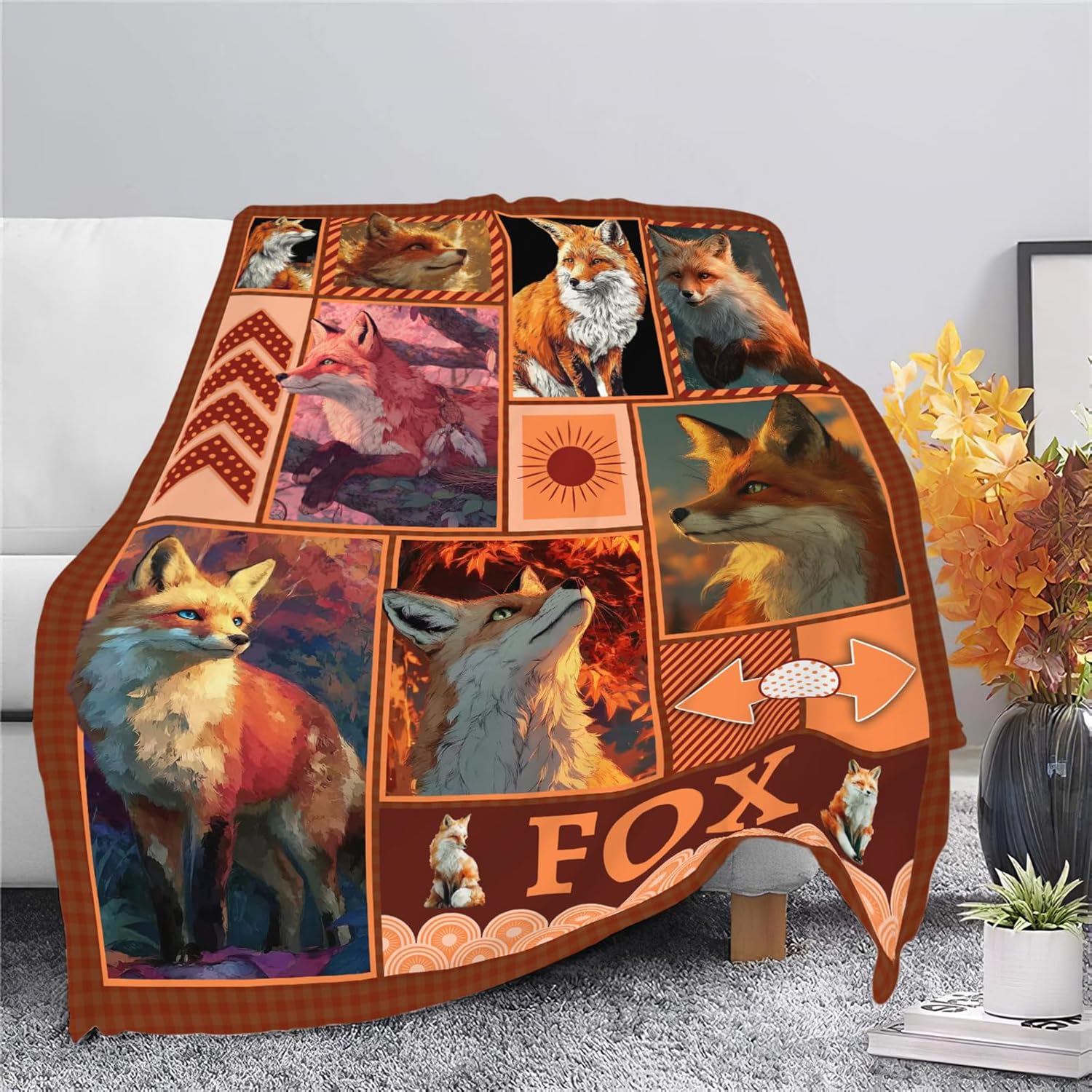 Fox Throw Blanket Orange Fox Stuff Gifts for Kids Girls Boys Adults Women Men Soft Cozy Warm Plush Fluffy Fuzzy Fleece Blanket Decor 60''X80''