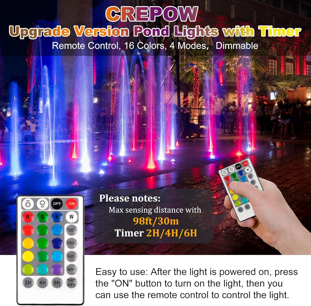 RGBW Pond Lights with Timer, 18 LED Super Bright Underwater Submersible Fountain Lights Color Changing Spotlights, Remote Control IP68 Waterproof for Fish Aquarium Tank Garden Pool (Set of 5)