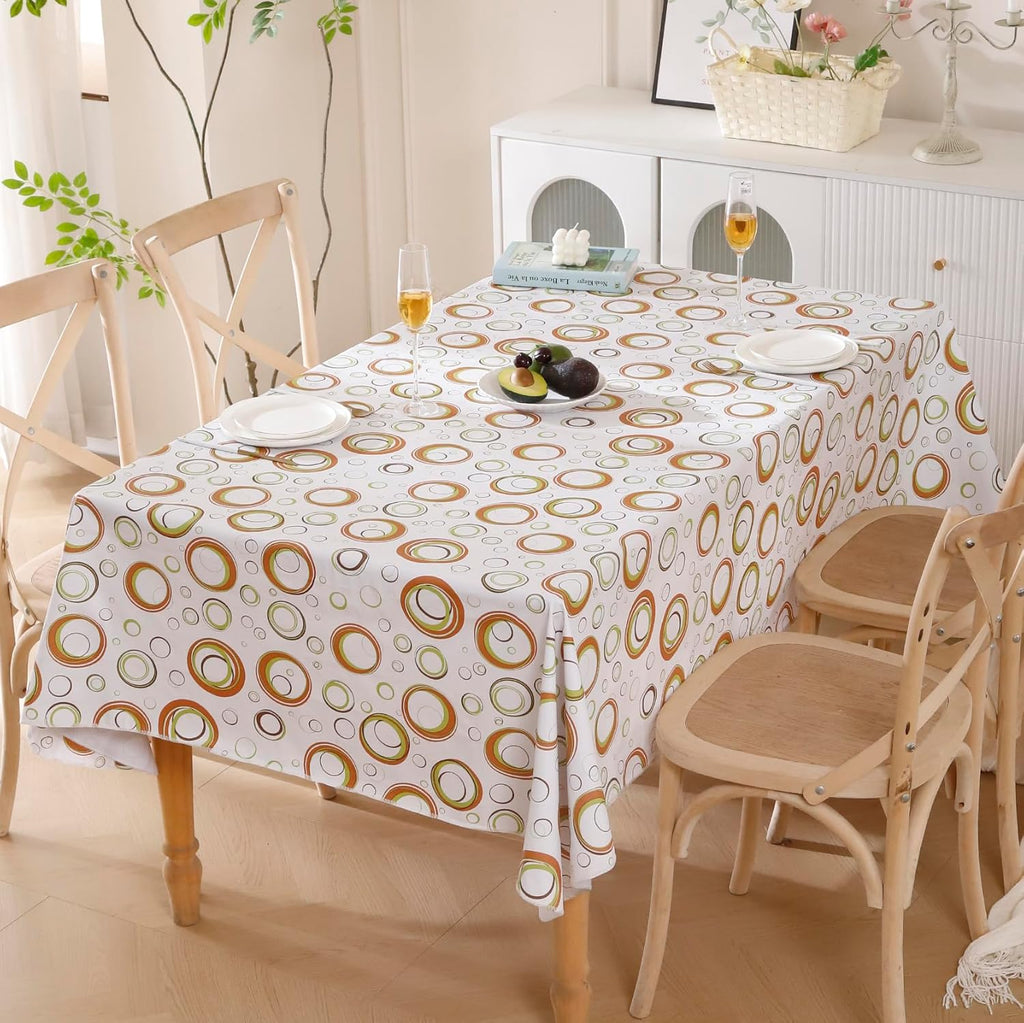 Walrus Heavy Duty Vinyl Tablecloth with Flannel Backing Waterproof Oil-Proof Plastic Table Cloth Stain-Resistant Wipeable Rectangle or Square Table Cover for Indoor and Outdoor (Circle，60x102 Inch)