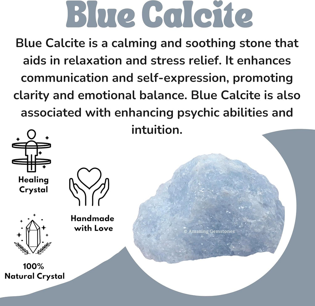 Amazing Gemstone Blue Calcite Crystal for Sleep Raw Crystals and Healing Stones, Natural Rocks for Tumbling - DIY Raw Stones and Crystals, 2 Pieces