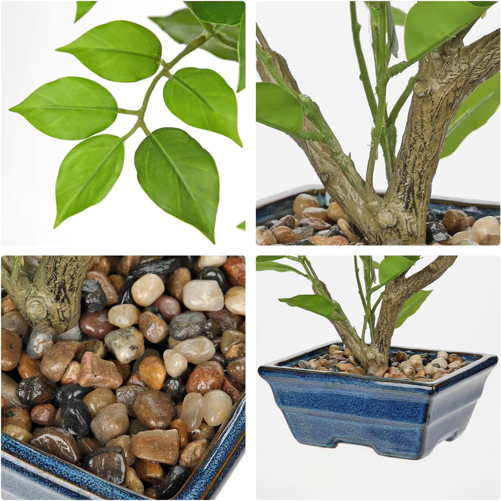 Fake Plants Small Artificial Plants Indoor 15.3" Fake Potted Plants Realistic Faux House Topiary Plants with Blue Ceramic Pot for Home Office Bathroom Kitchen Farmhouse Table Centerpieces Shelf Decor