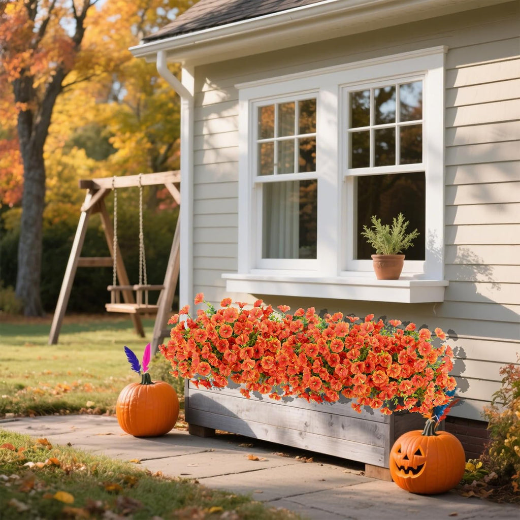 12 Bundles Fall Flowers Artificial for Halloween Decoration, Fake Flowers Artificial Plants Outdoor, Colorful Faux Morning Glory Realistic UV Resistant for Garden Patio Porch Home Decor (Orange)