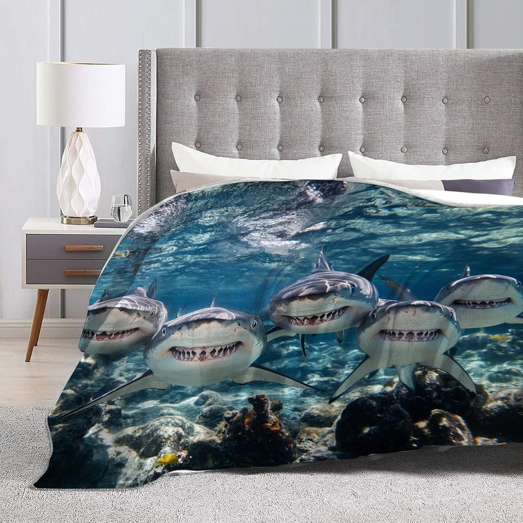 Funny Shark Blanket Marine Life Animal Throw Blankets Gifts for Girls Boys Kids Shark Lover Soft Cozy Fleece Plush for Couch Sofa Bed 50"x40"