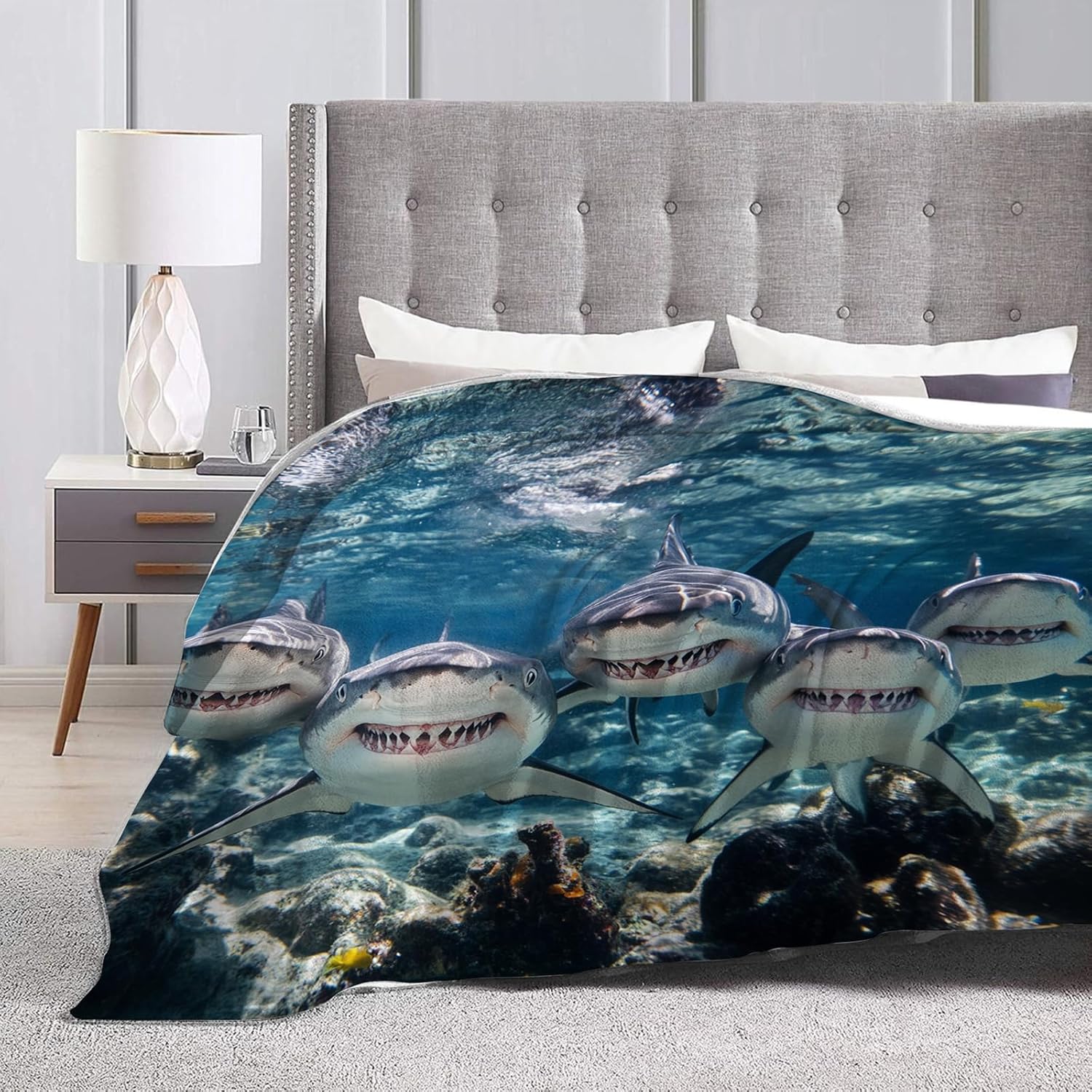Funny Shark Blanket Marine Life Animal Throw Blankets Gifts for Girls Boys Kids Shark Lover Soft Cozy Fleece Plush for Couch Sofa Bed 80"x60"