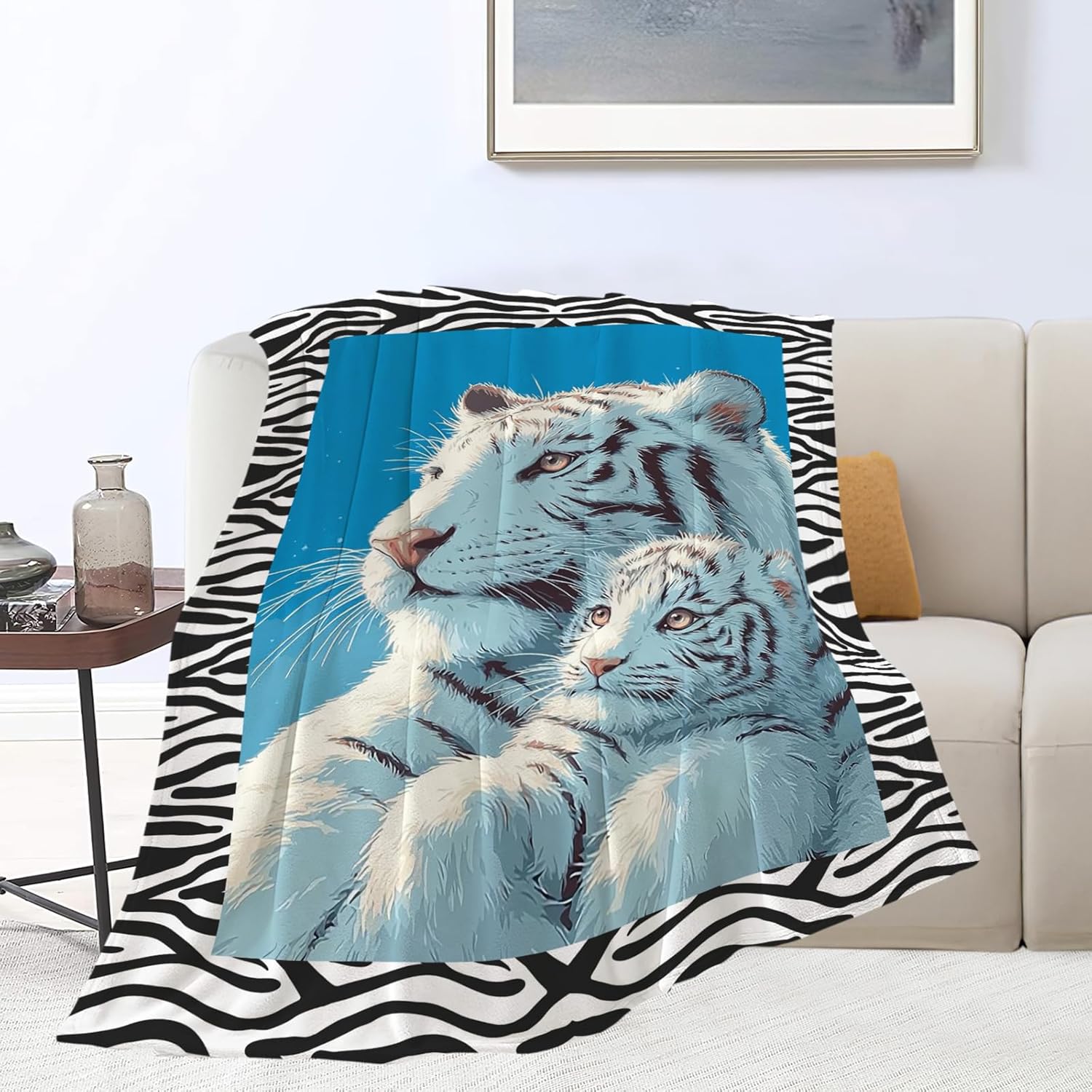 White Tiger Throw Blanket White Tiger Stuff Gifts for Kids Girls Boys Adults Women Men Soft Cozy Warm Plush Fluffy Fuzzy Fleece Blanket Decor 40''X50''