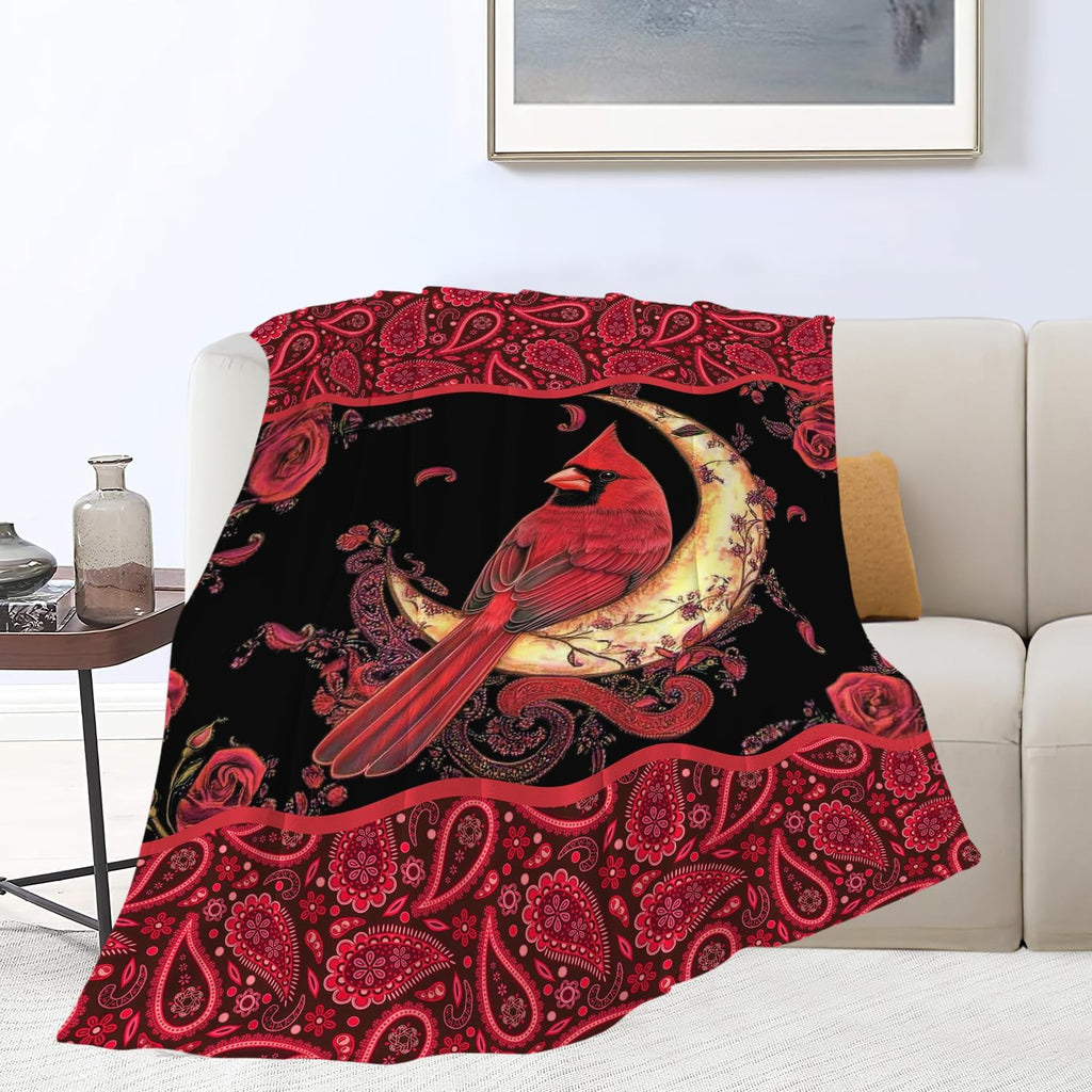 Cardinal Blanket Cardinals Moon Throw Red Bird Christmas Blanket Flannel Stuff Merch Cozy Decor Fleece Plush Fuzzy Warm Soft Lightweight Bedding Gifts for Lover Girls Women Men Boy Couch Sofa 80"X60"