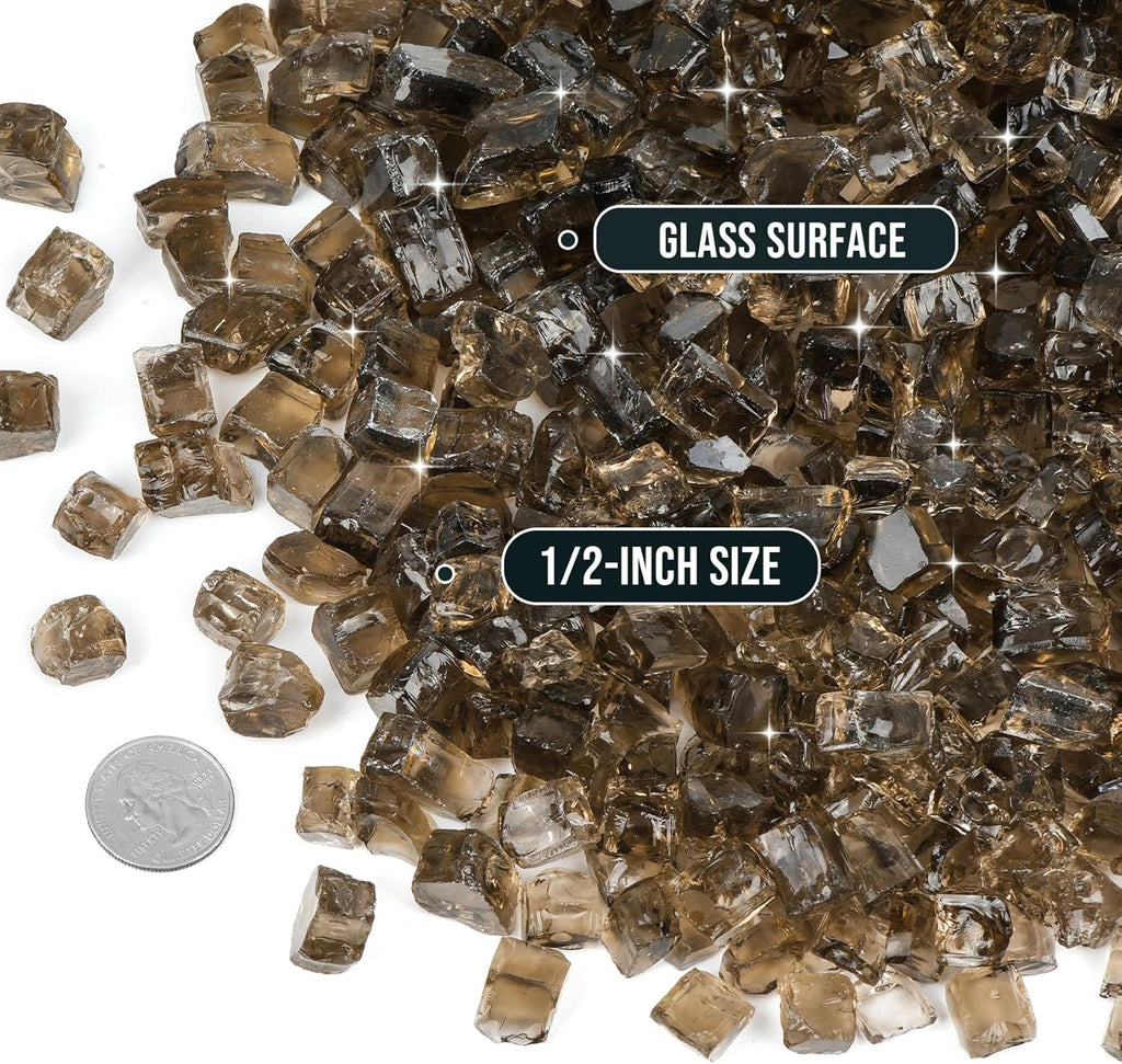 Skyflame High Luster 10-Pound Regular Fire Glass for Fire Pit Fireplace Garden Landscaping Bronze 1/2" Size