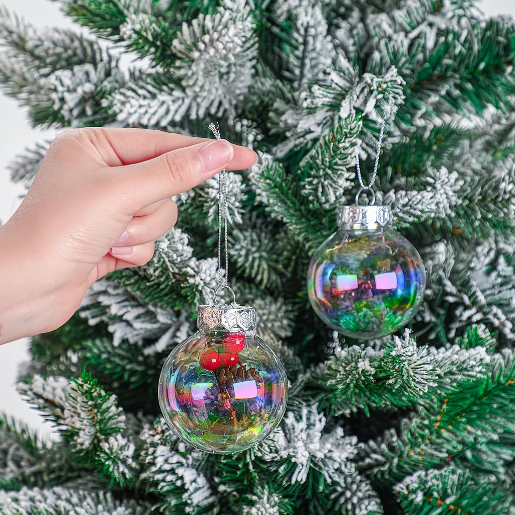 Funtery 80 Pcs Christmas Iridescent Clear Ornaments Balls Iridescent Christmas Balls for Tree Crafts Fillable Transparent DIY Hanging 2.5 Inch Rainbow Ball for Holiday Decor (Iridescence Style)