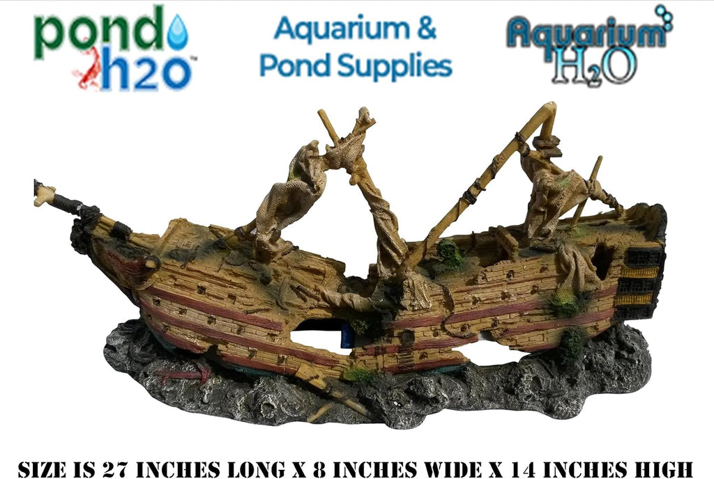 Large Galleon Pirate Ship Wreck with Aeration Bubbler Stones (Air Pump Required, Not Included) 28 Inches Long, Aquarium Fish Tank Ornament Decoration | Shipwreck Loaded with Detail