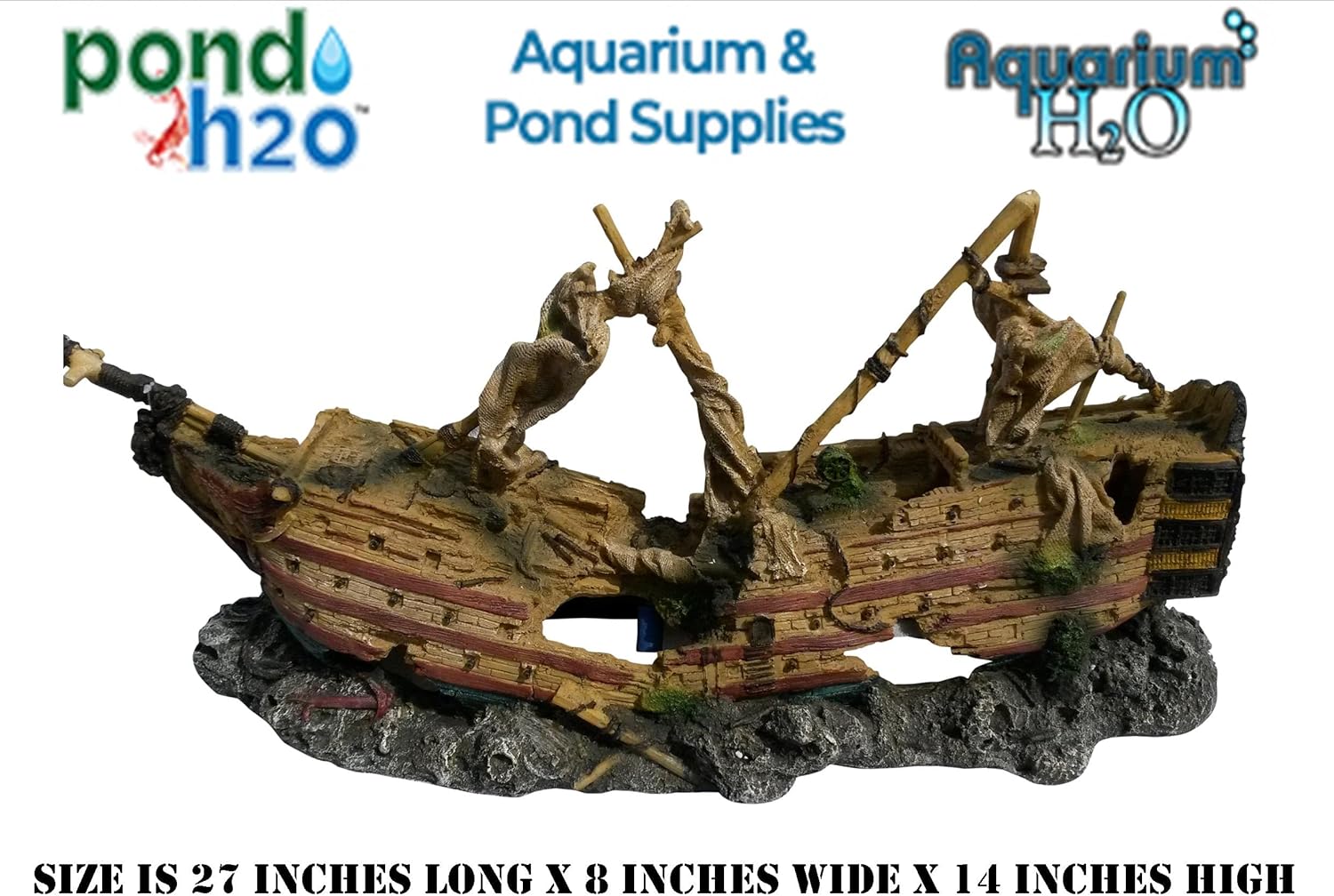 Large Galleon Pirate Ship Wreck with Aeration Bubbler Stones (Air Pump Required, Not Included) 28 Inches Long, Aquarium Fish Tank Ornament Decoration | Shipwreck Loaded with Detail