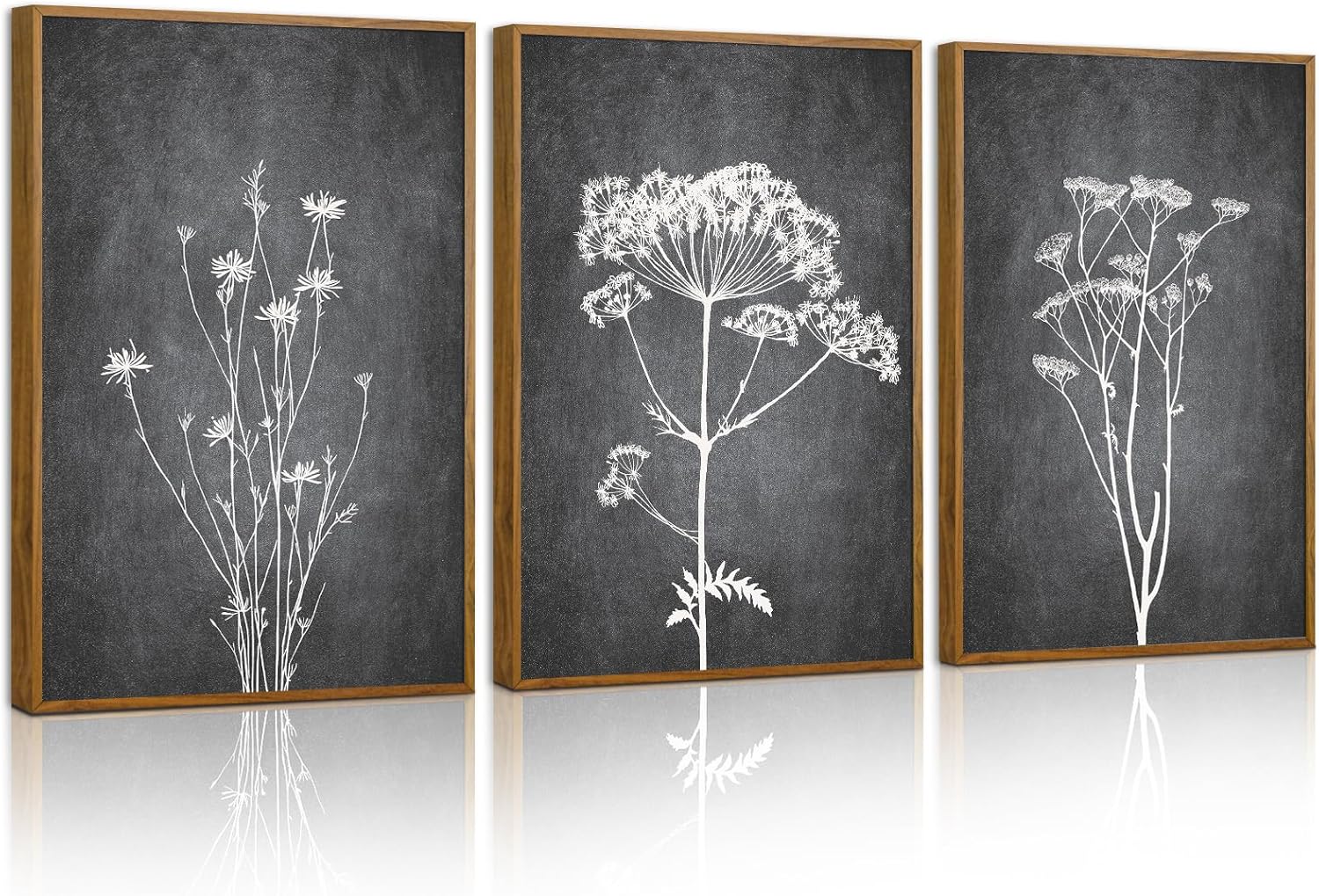 Tinonedraw Black and White Floral Framed Canvas Wall Art Set, Vintage Flower Wall Decor, Dark Academia Minimalist Botanical Art Paintings, Wildflower Art Print for Living Room Bedroom Office 16"x24"x3