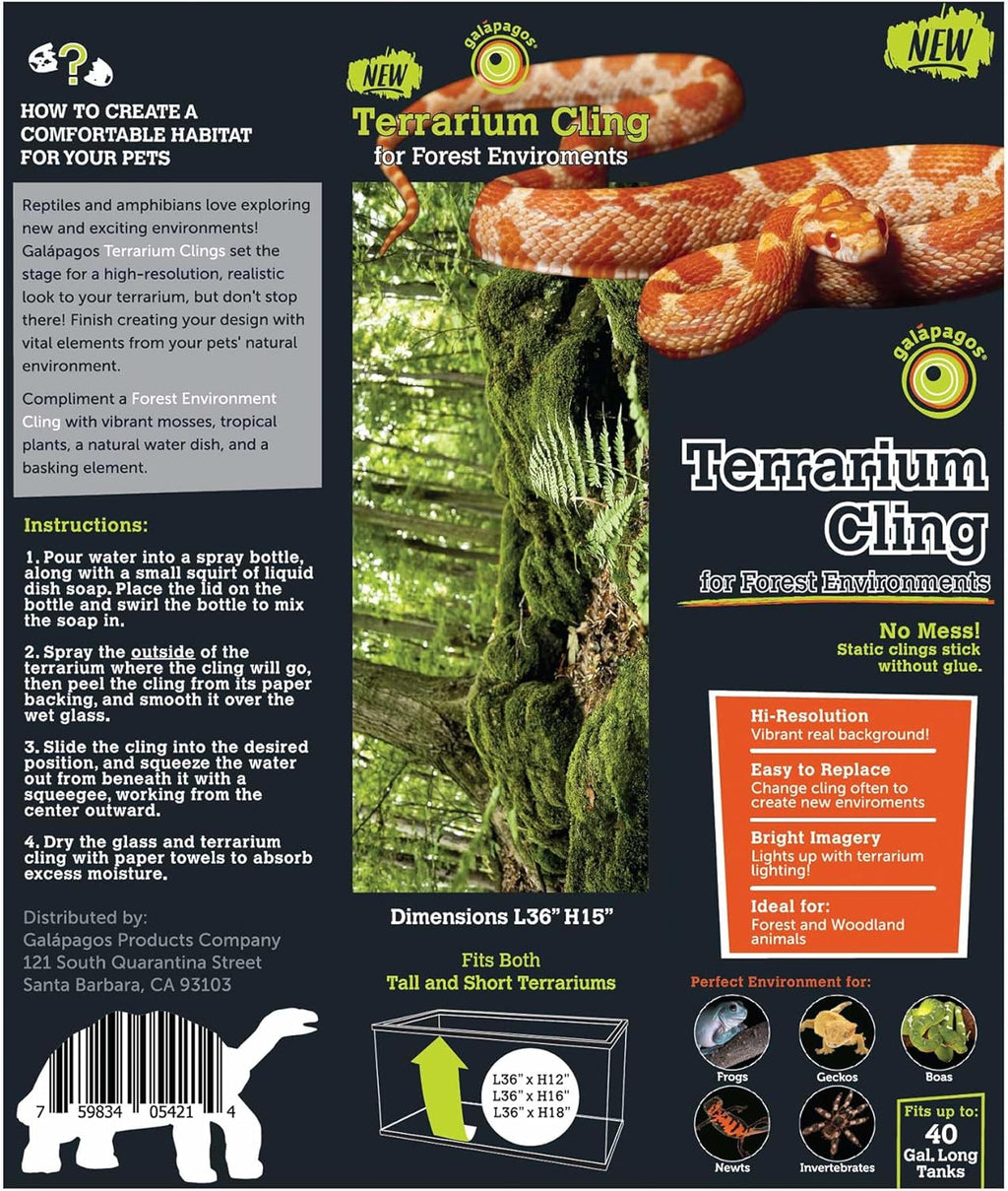 Galápagos (05421) Terrarium Cling | Hi-Resolution Aquarium & Reptile Tank Backdrop | Static Vinyl Clings for Bearded Dragon, Gecko, Turtle, Snake, and Lizard Enclosures, 15" x 36", Forest