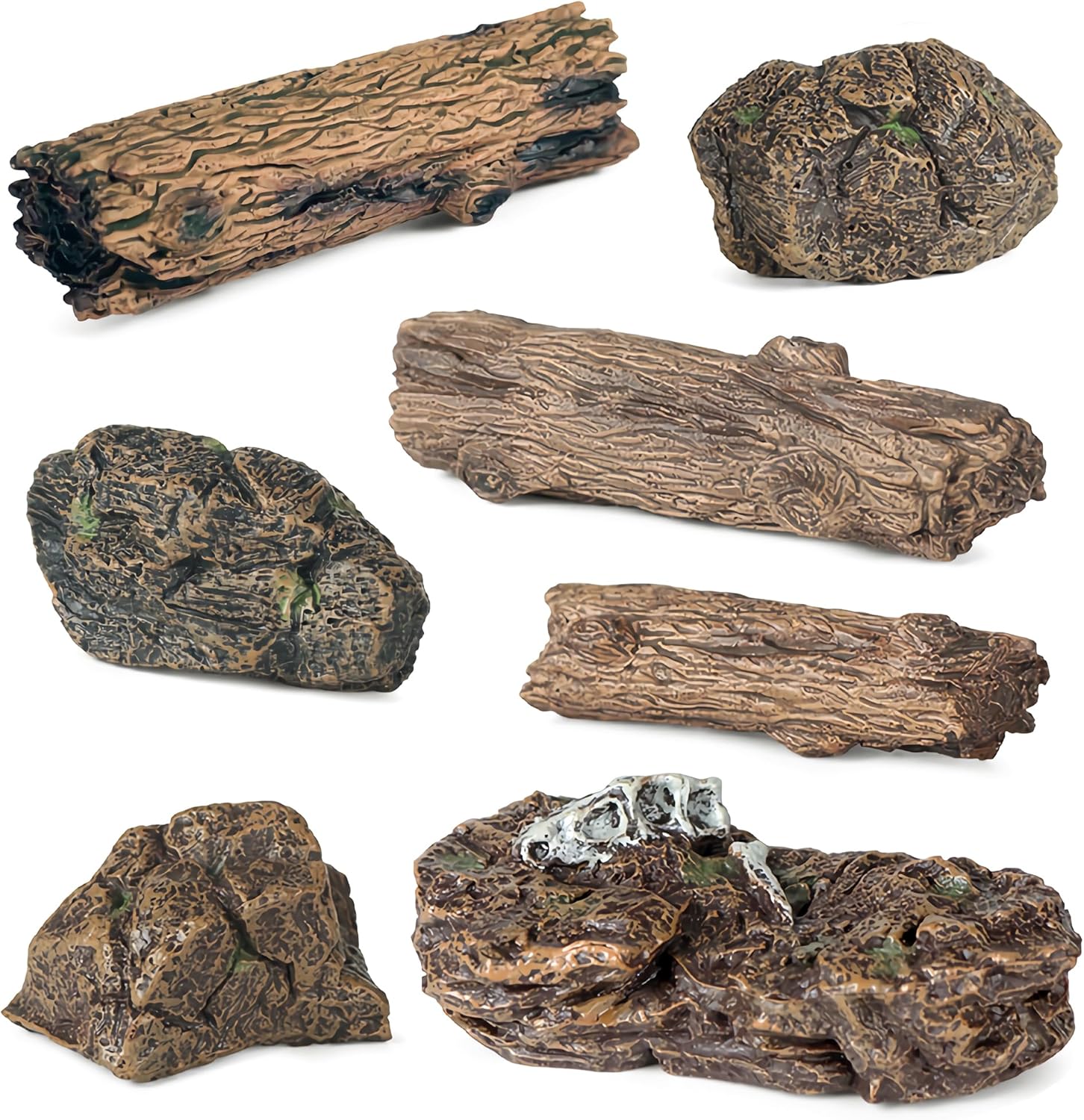 7Pcs Artificial Tree Stumps and Miniature Fake Stone Rocks for Micro Landscape Decor Resin Moss Terrariums Bonsai Decor