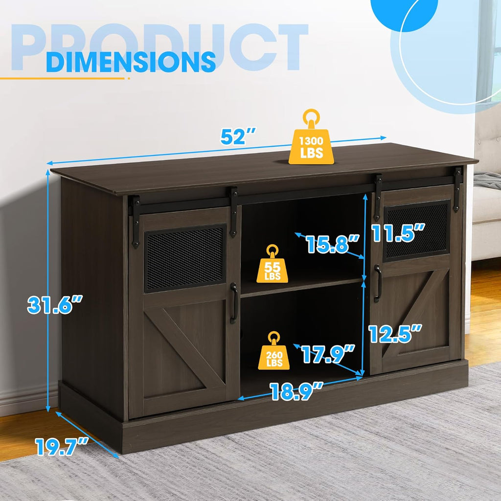 TITIMO 55-75 Gallon Fish Tank Stand with Power Outlet, Heavy Duty Large Aquarium Stand with Sliding Barn Door and Cabinet Storage for 2 Fish Tank Turtle Tank Reptile Terrarium, 1300LBS Capacity(Brown)