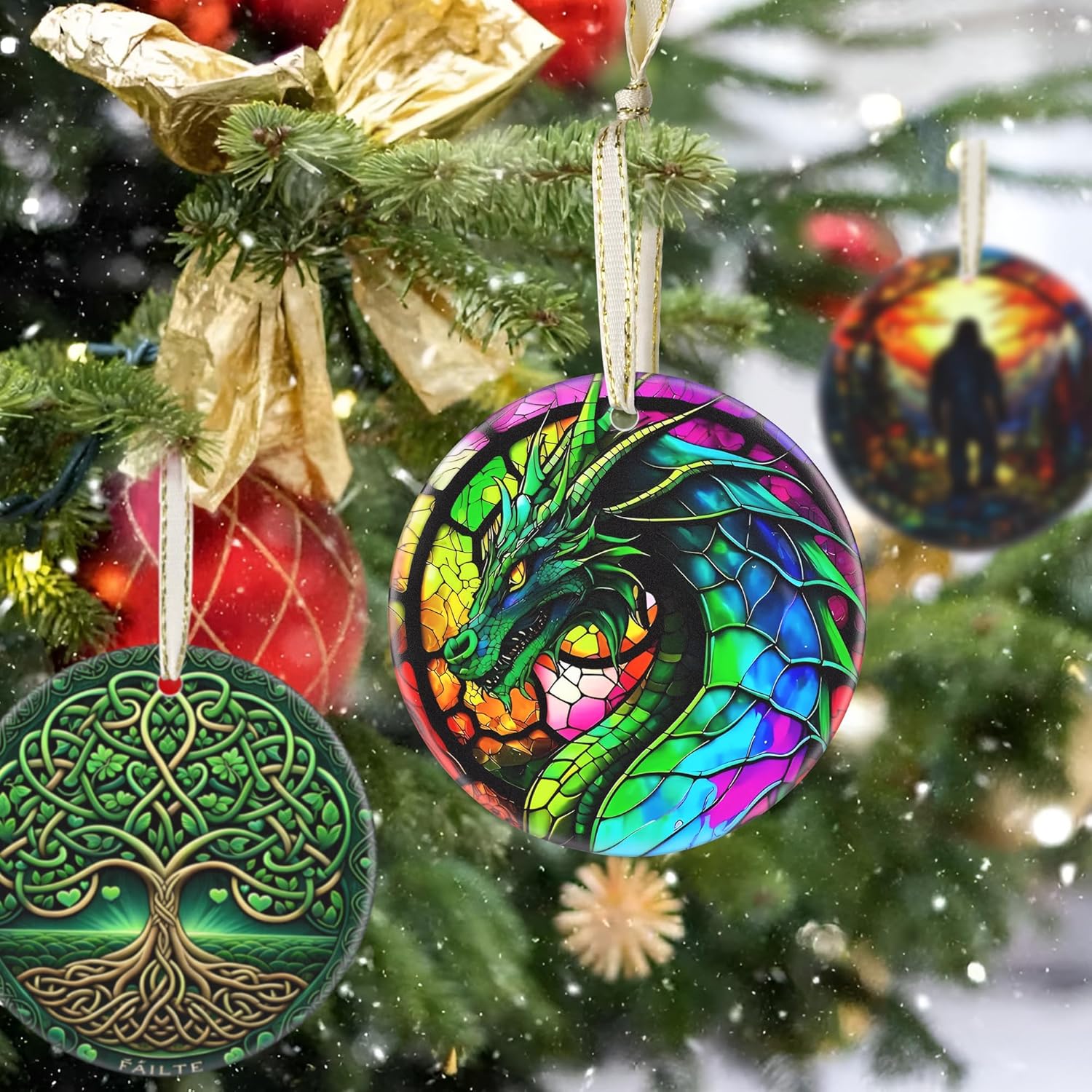 Dragon 2025 Ceramic Christmas Ornaments - Christmas Tree Ornament, Round, Holiday Tree Decor, Gift Idea for Men