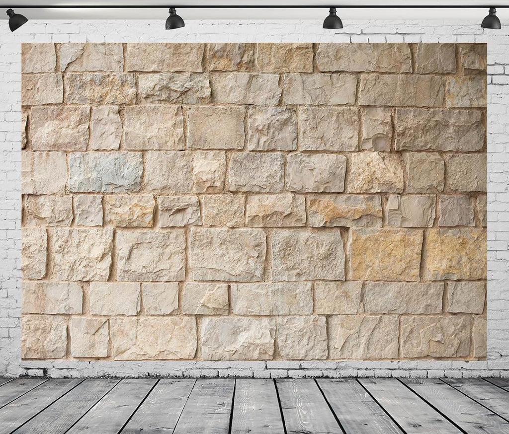7x5ft Fabric Stone Wall Backdrop Ancient Rock Photography Background Brick Stone Wall Textured Backdrops Home Garden Wallpaper Birthday Party Cake Table Decor Photo Props