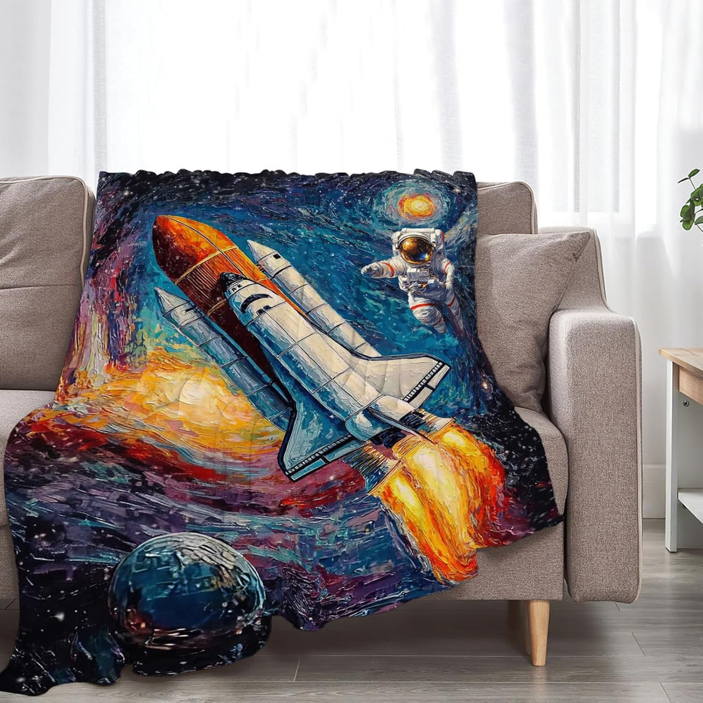 Space Rocket Blanket Astronaut Throw Blankets Gifts for Girls Boys Kids Soft Cozy Fleece Plush for Couch Sofa Bed 80"x60"