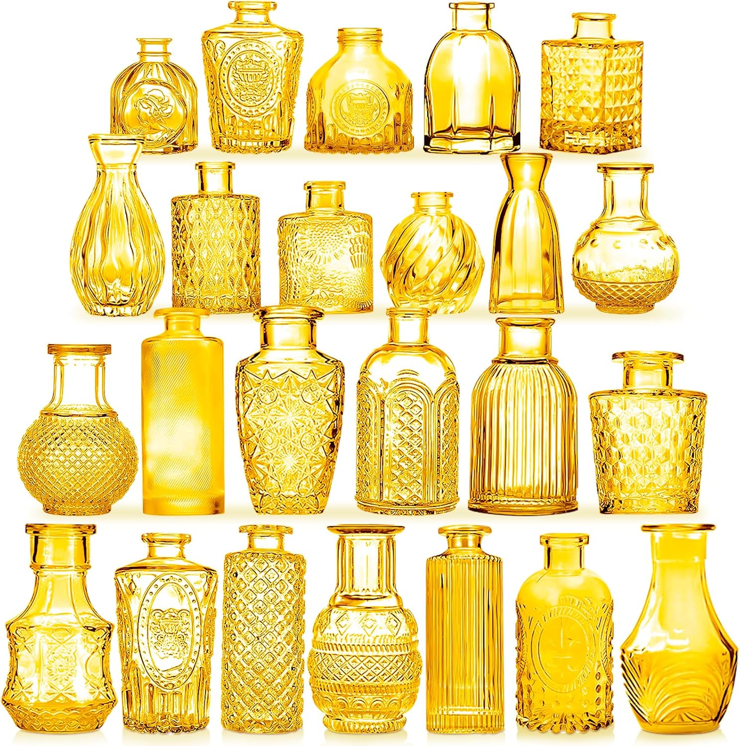 Light Yellow Glass Bud Vases Set, 24 Pcs Vintage Small Vases for Flowers, Crystal Mini Glasses in Bulk, Small Flower Design for Centerpieces Wedding Decorations Home Flower Party Decor