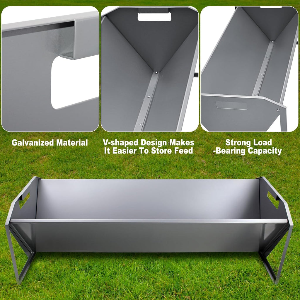 Livestock Feeding Trough 45", Heavy Duty 22 Gallon Capacity Livestock Trough, Galvanized Steel Sheep Feeder Trough for Horse, Goat, Sheep, Cattle, Cow, Alpaca