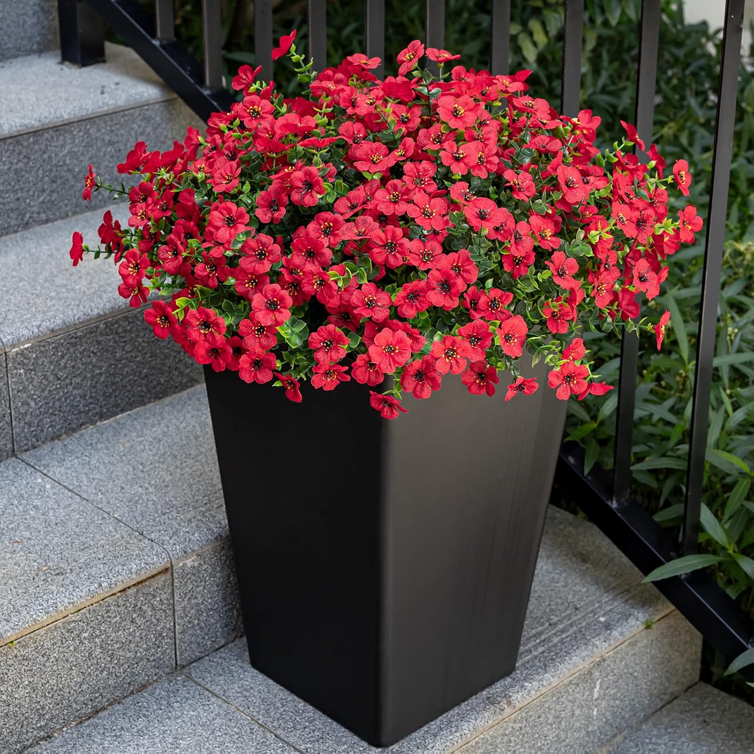 20 Bundles Artificial Flowers for Outdoor Fake Plants for Spring Decoration,Faux Eucalyptus Flowers for Planter UV Resistant Lifelike for Home Porch Garden（Red）