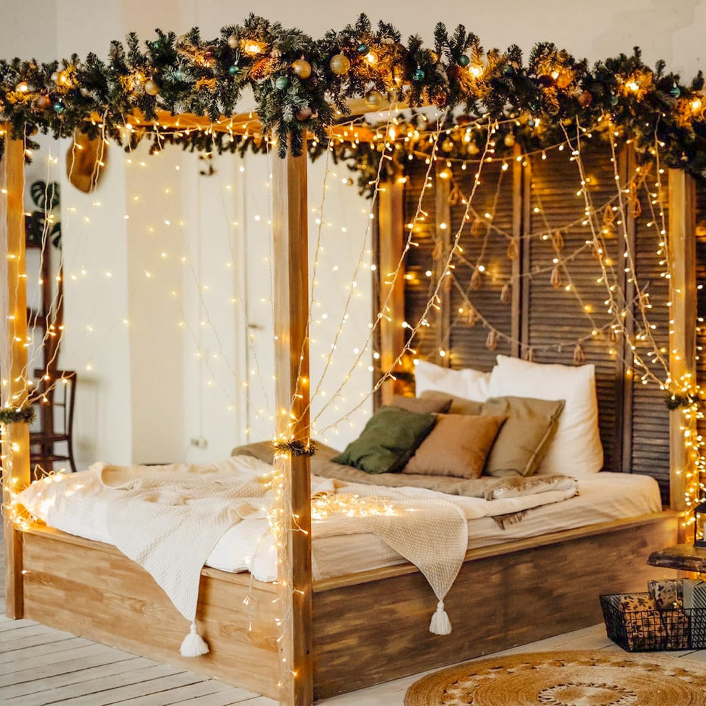 JMEXSUSS 600 LED Christmas Curtain Lights Outdoor, 9.5x19.6ft Christmas String Light Plug in with Remote, 8 Modes Wall Hanging Lights for Bedroom Party Backdrop Wedding Xmas Decor, Warm White