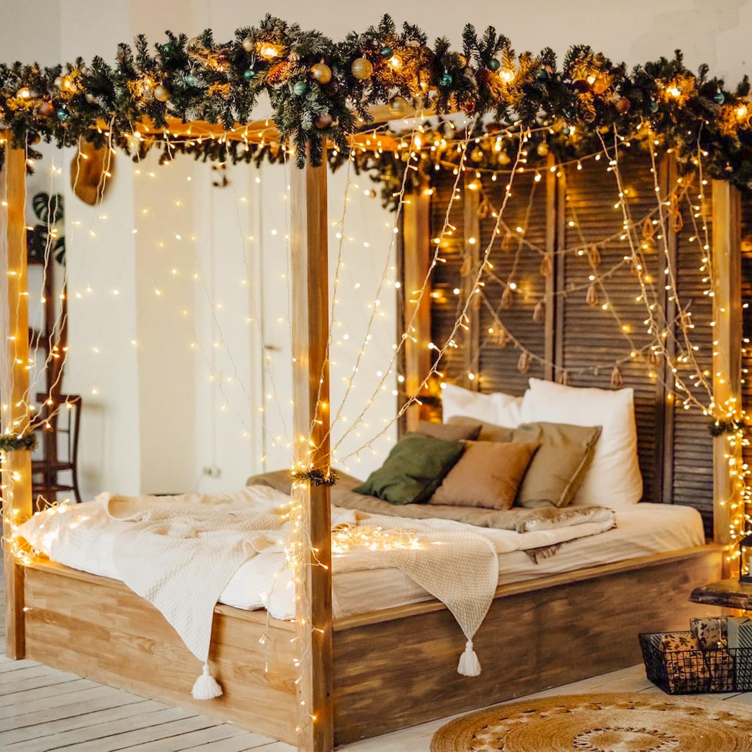JMEXSUSS 600 LED Christmas Curtain Lights Outdoor, 9.5x19.6ft Christmas String Light Plug in with Remote, 8 Modes Wall Hanging Lights for Bedroom Party Backdrop Wedding Xmas Decor, Warm White