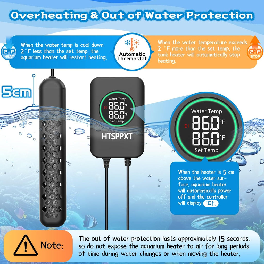 Aquarium Heater, 100W/200W/300W/500W Adjustable Fish Tank Heater with Intelligent Digital LED Controller, Overheating and Out of Water Protection for Freshwater and Saltwater Tanks