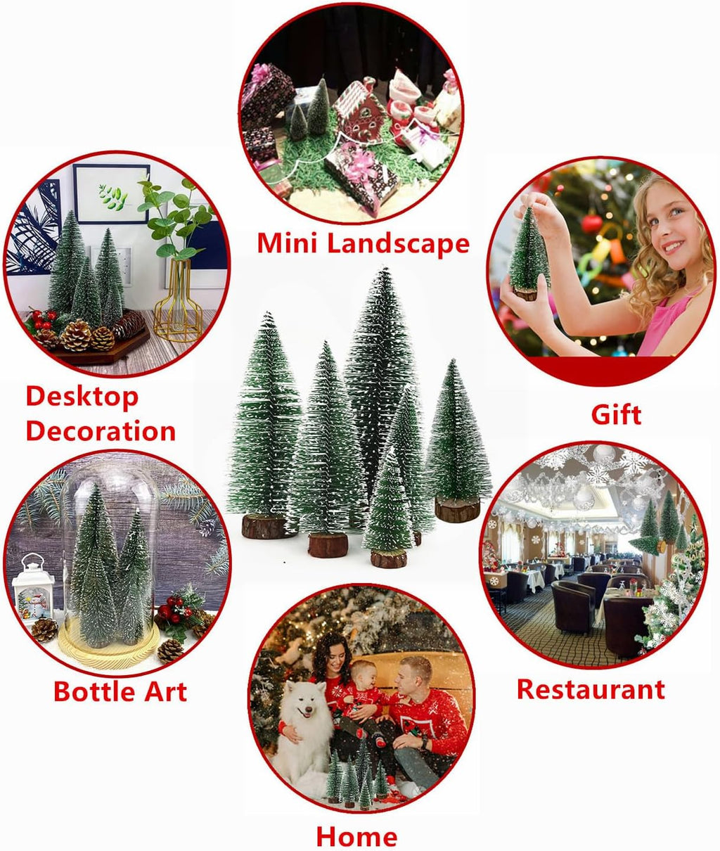 Small Christmas Trees, 6pcs Mini Christmas Tree, Artificial Bottle Brush Christmas Trees, Mini Pine Tree Tabletop Decor with Wooden Bases for Home Table Xmas Decorations