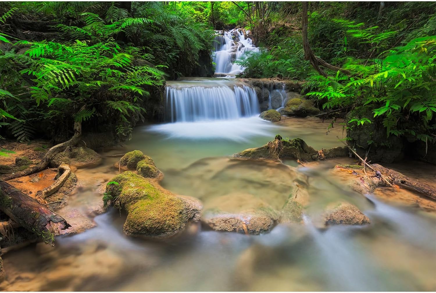 Waterfall Aquarium Background Lush Green Jungle Rainforest Terrarium Background Tranquil Stream with Rocks Fish Tank Background Forest Falls Aquarium Backdrop Wallpaper Poster Vinyl 36x20in