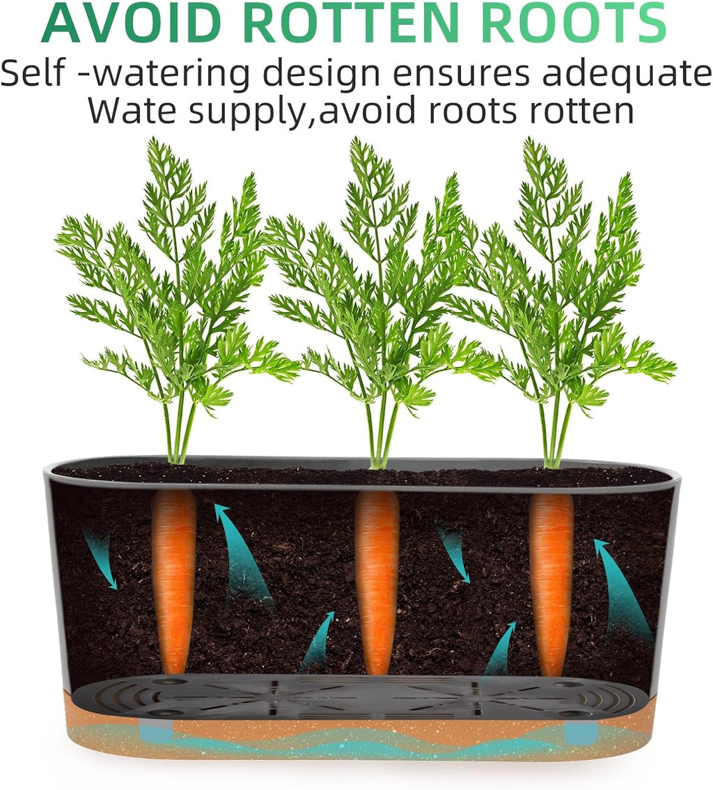 QCQHDU 16" L x 7.6" W x 7" H Window Planter Box, 2 Pack Self Watering Pots for Indoor Plants with Drainage Holes & Saucer, Outdoor Flower Pots Home Garden Modern Decor
