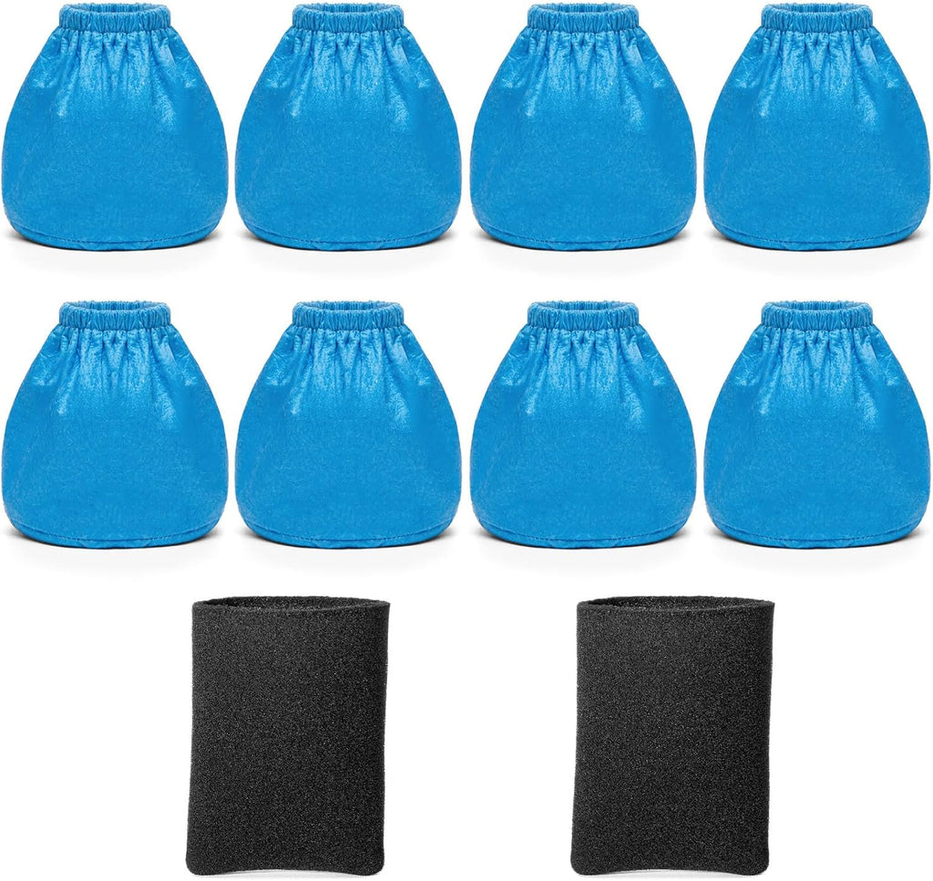 8 Pack VRC2 Cloth Filters + 2 Pack VFF21 Foam Filter Kit Compatible with Vacmaster 1.5 to 3.2 Gallon Wet/Dry Vacuums, Also Fit for Armor All 2.5 Gallon Shop Vacuums AA155 AA256 AA255