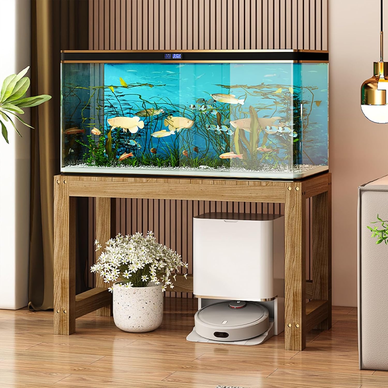 FORRTY Solid Wood Aquarium Stand – Heavy Duty Wooden Fish Tank Stand | Reptile Cage Stand | Indoor Plant Stand | Printer Table | Multi-Purpose Storage Rack | Brown/Natural | 12"-59"(30-150cm) Width(Br