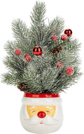Small Christmas Tree Tabletop Snowman Potted Plants with Vase 11" Artificial Mini Xmas Tree Decorations Pine Needles Plant with Christmas Ball Ornaments Berries Pine Cones Slim Tree Party Home Decor