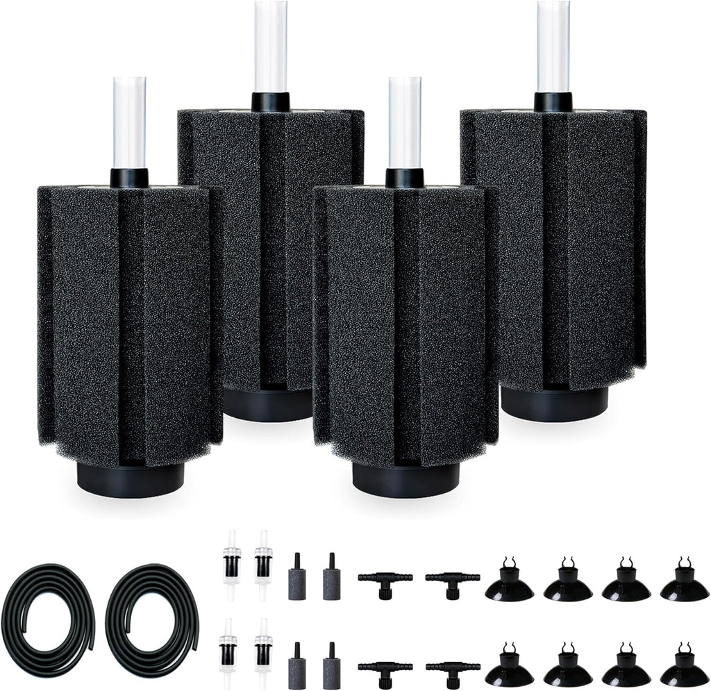 125-150 Gal Extra Large Aquarium Sponge Filter with Air Stone and Ceramic Media, 4 Pack Quiet Fish Tank Sponge Filter for Breeding Fry Betta Shrimp Fish Tank