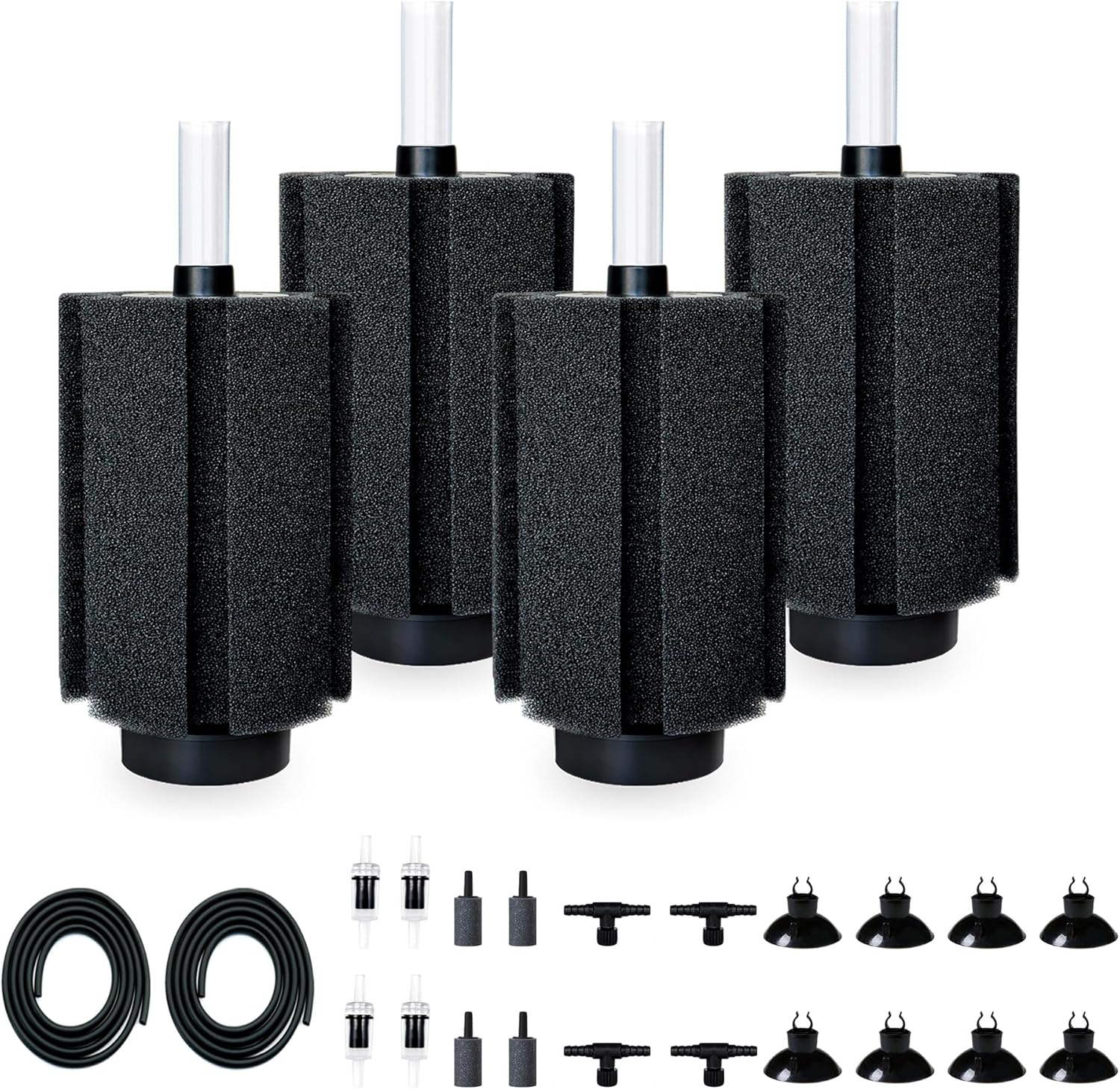 125-150 Gal Extra Large Aquarium Sponge Filter with Air Stone and Ceramic Media, 4 Pack Quiet Fish Tank Sponge Filter for Breeding Fry Betta Shrimp Fish Tank