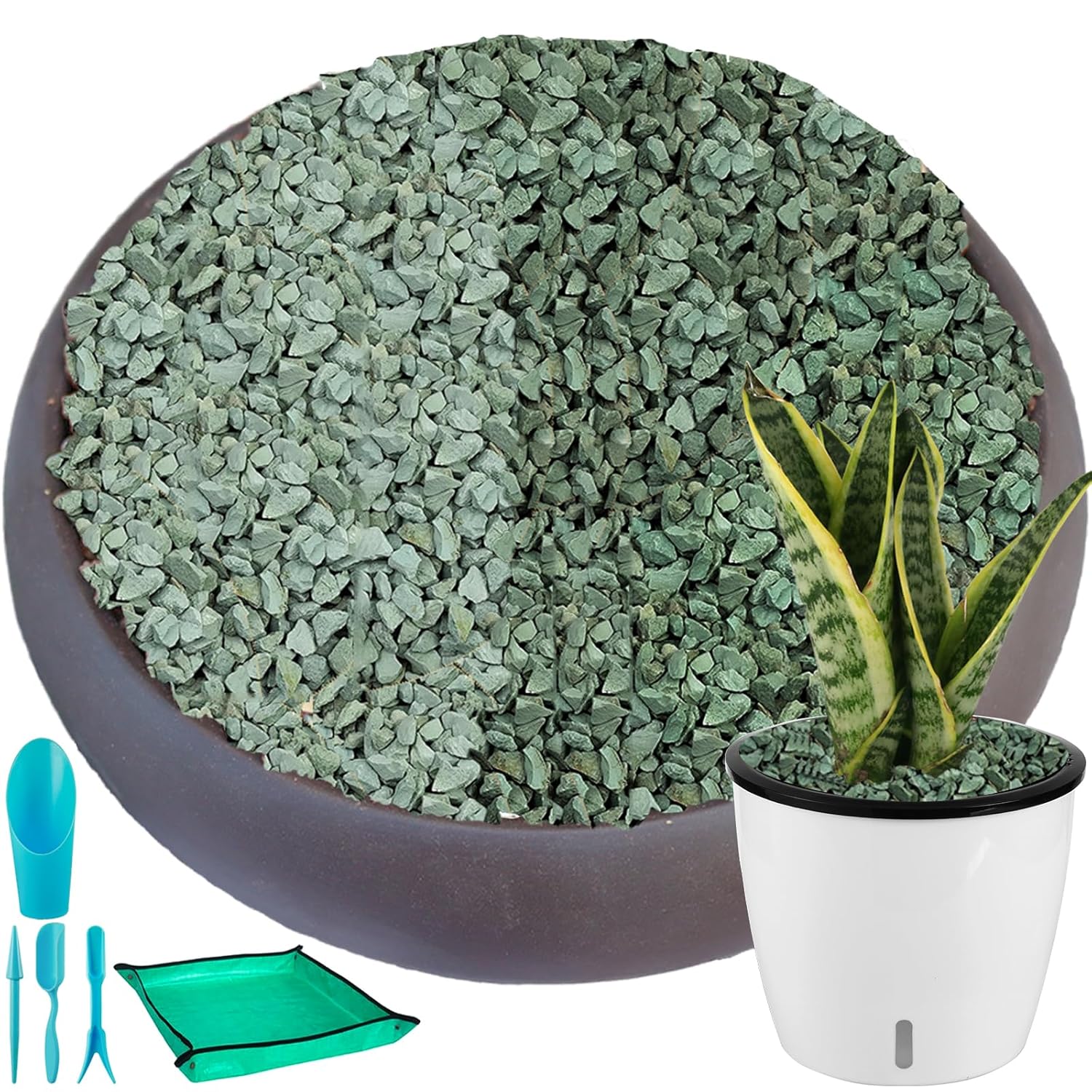 18 lbs Succulent and Cactus Bonsai Pebbles, 6-9mm Decorative Landscaping Stones Natural Garden Gravel Rocks for Indoor Outdoor Plants Aquariums DIY, and Gardening Top Dressing, Green Zeolite