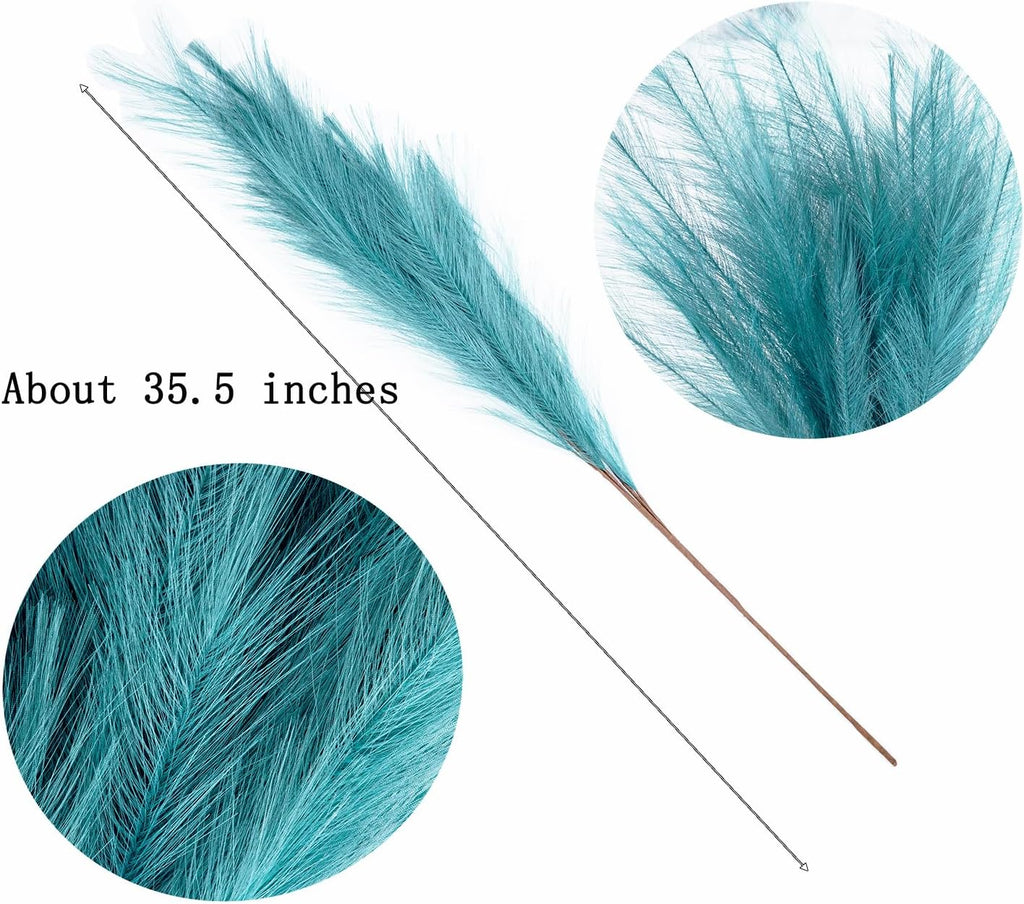 UiiziC Faux Pampas Grass Dried Fluffy 6pcs 35" Artificial Ascendant Grass for Vase Fillers Wedding Party Bouquets Home Hotel Centerpieces Decor (Turquoise)