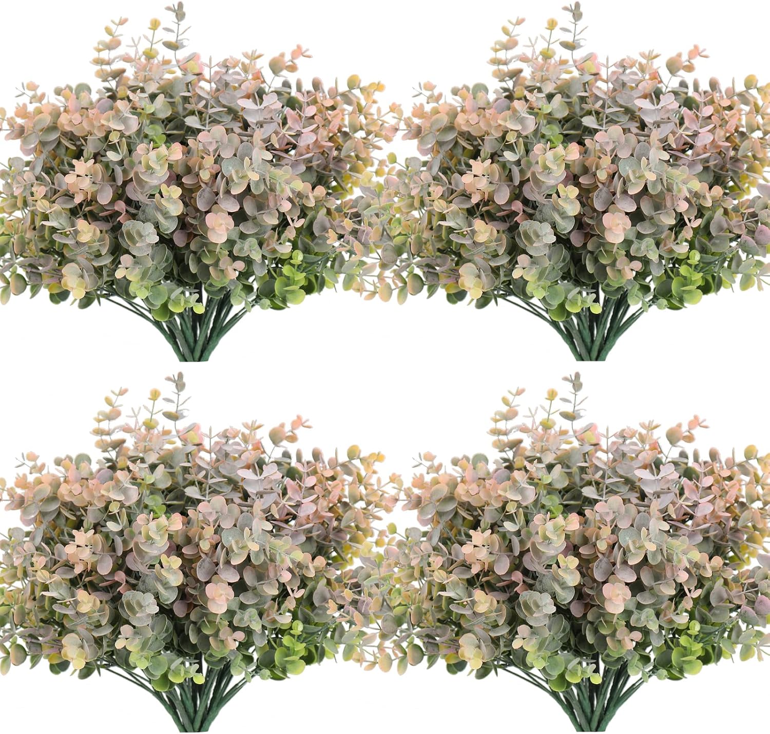 RECUTMS 12 Bundles Artificial Bushes Greenery Plants Stems Faux Shrubs Boxwood Plants Outdoor UV Resistant Fake Eucalyptus for Farmhouse Home Wedding Patio Backyard Indoor Outdoor Decor(Dusty Pink)