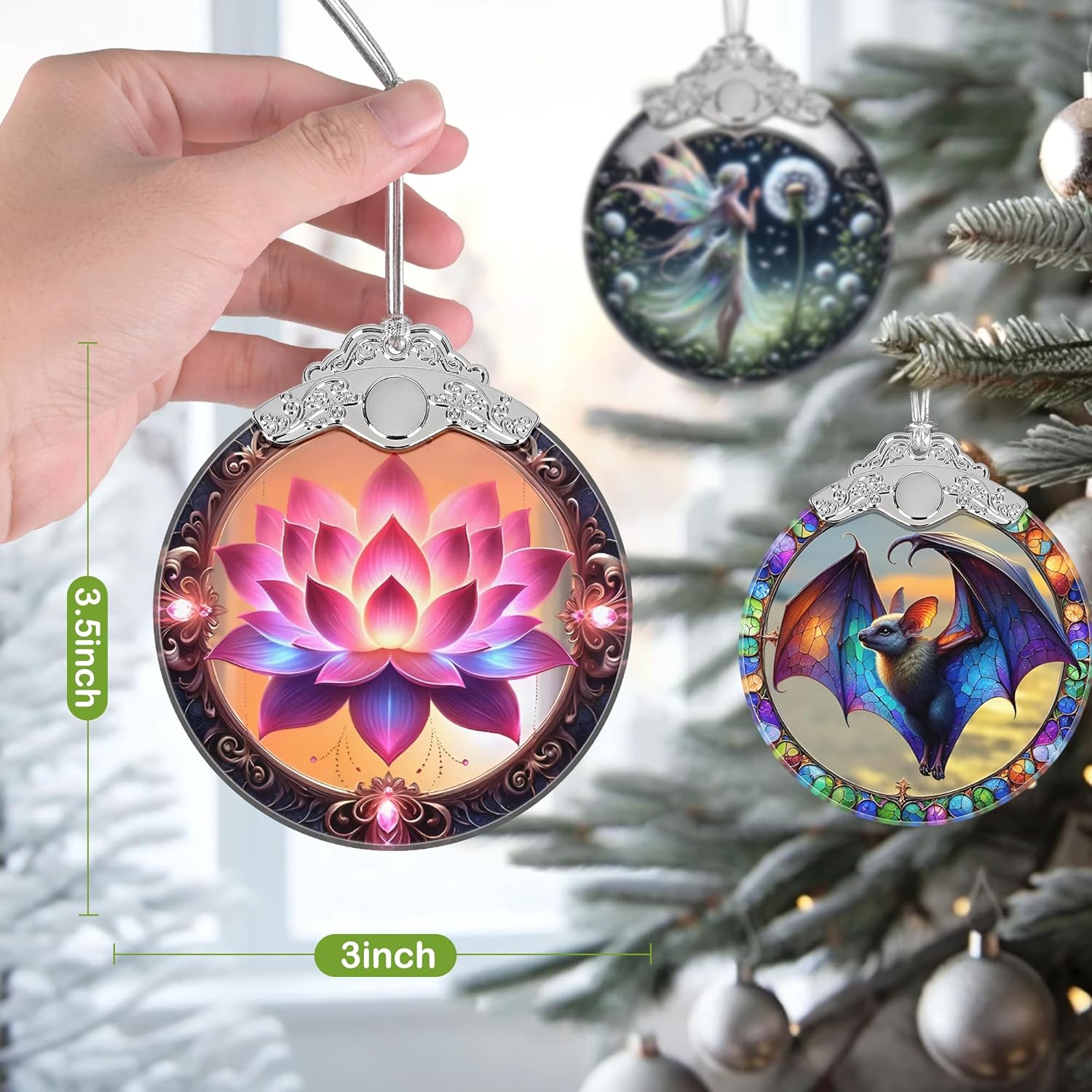 Christmas Ornament, 2025 Ornaments for Christmas Tree, Stained Glass Hanging Ornament, Holiday Ornaments, Unique Gift Idea - Lotus