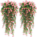 RECUTMS Artificial Hanging Flowers for Outdoors 4Pcs Faux Silk Daisy Plant with Eucalyptus Leaves UV Resistant Fake Flower Look Real for Home Garden Porch Patio Door (Pink)
