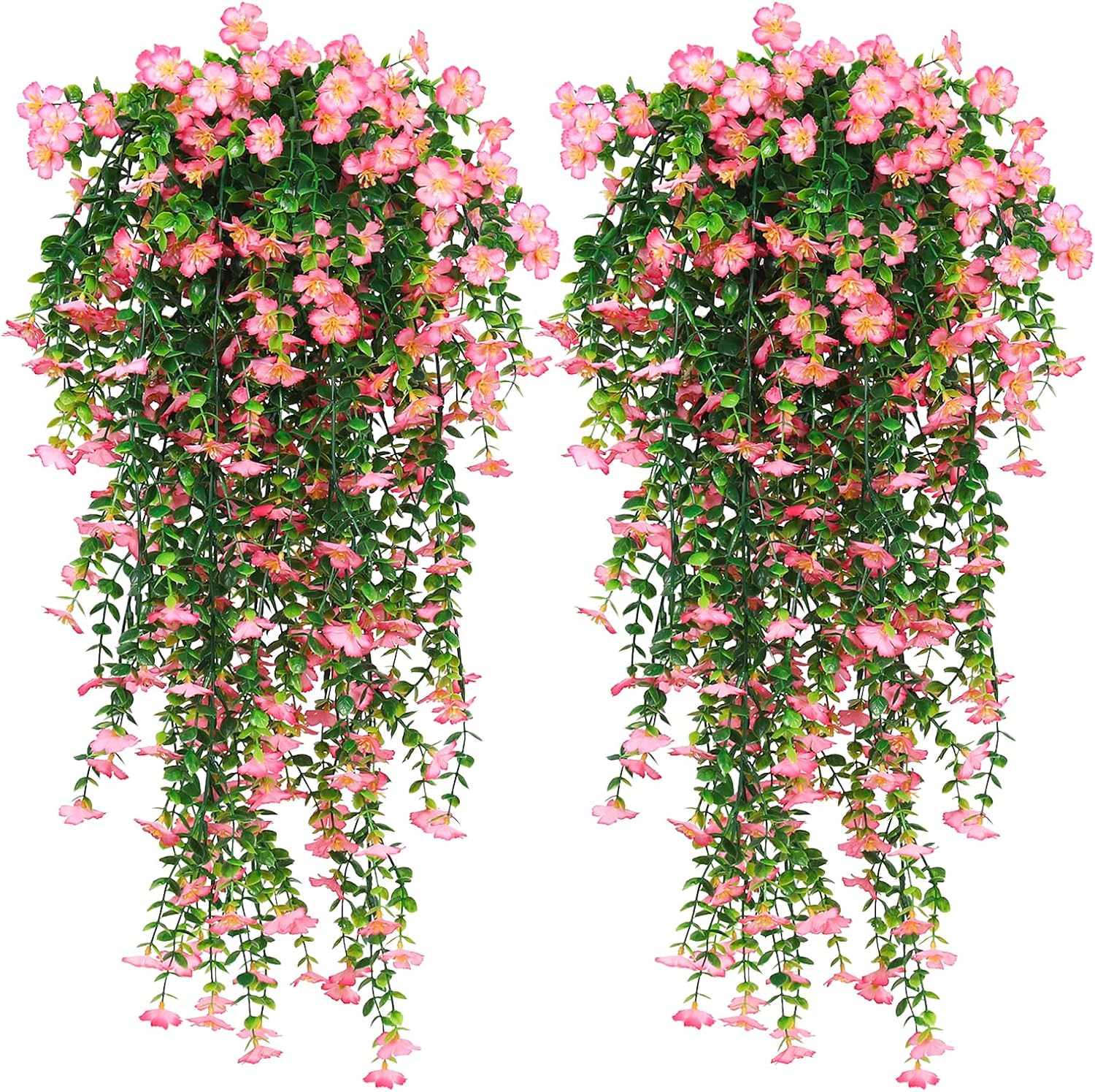 RECUTMS Artificial Hanging Flowers for Outdoors 4Pcs Faux Silk Daisy Plant with Eucalyptus Leaves UV Resistant Fake Flower Look Real for Home Garden Porch Patio Door (Pink)