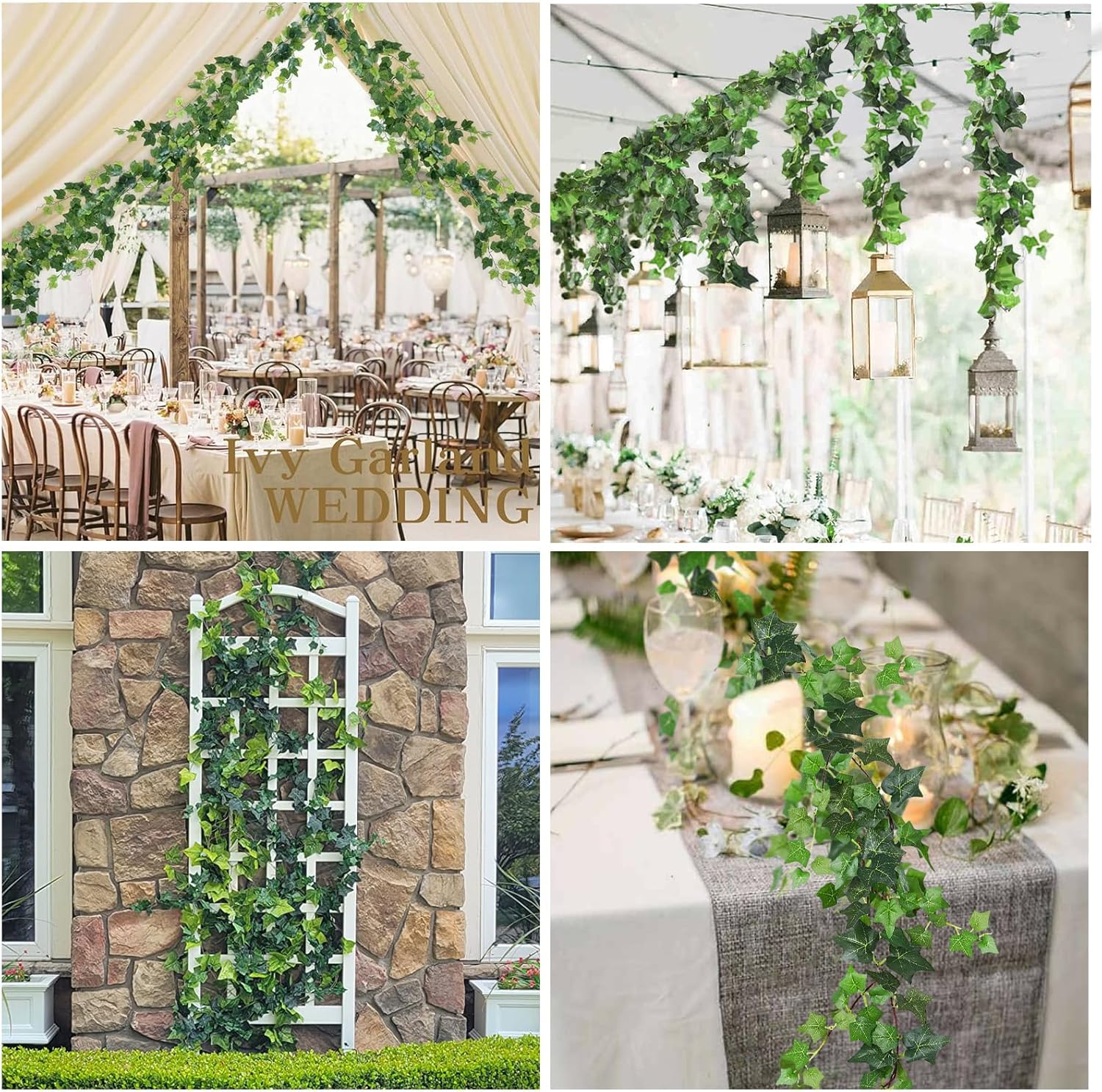 RECUTMS 4Pcs Artificial Vines Ivy Garland 74.8inch Fake Vines with Silk Green Leaves Faux Hanging Plants Greenery Decorations for Bedroom Table Centerpieces Wall Party Wedding Room Decor