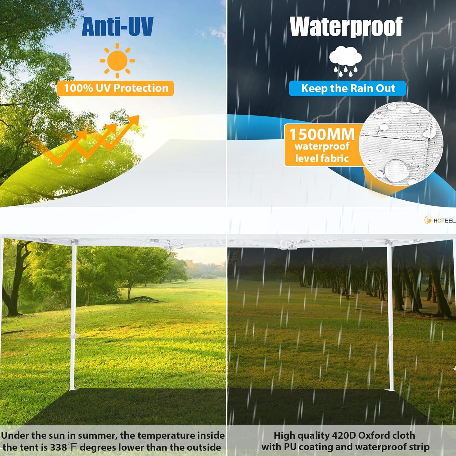 HOTEEL 10x15 Pop up Canopy Tent for Parties, Heavy Duty Easy Setup Tent Without Sidewalls, Outdoor Commercial Instant Gazebo for Wedding Event, with Roller Bag & Sand Bags, White(Hexagonal Frame)