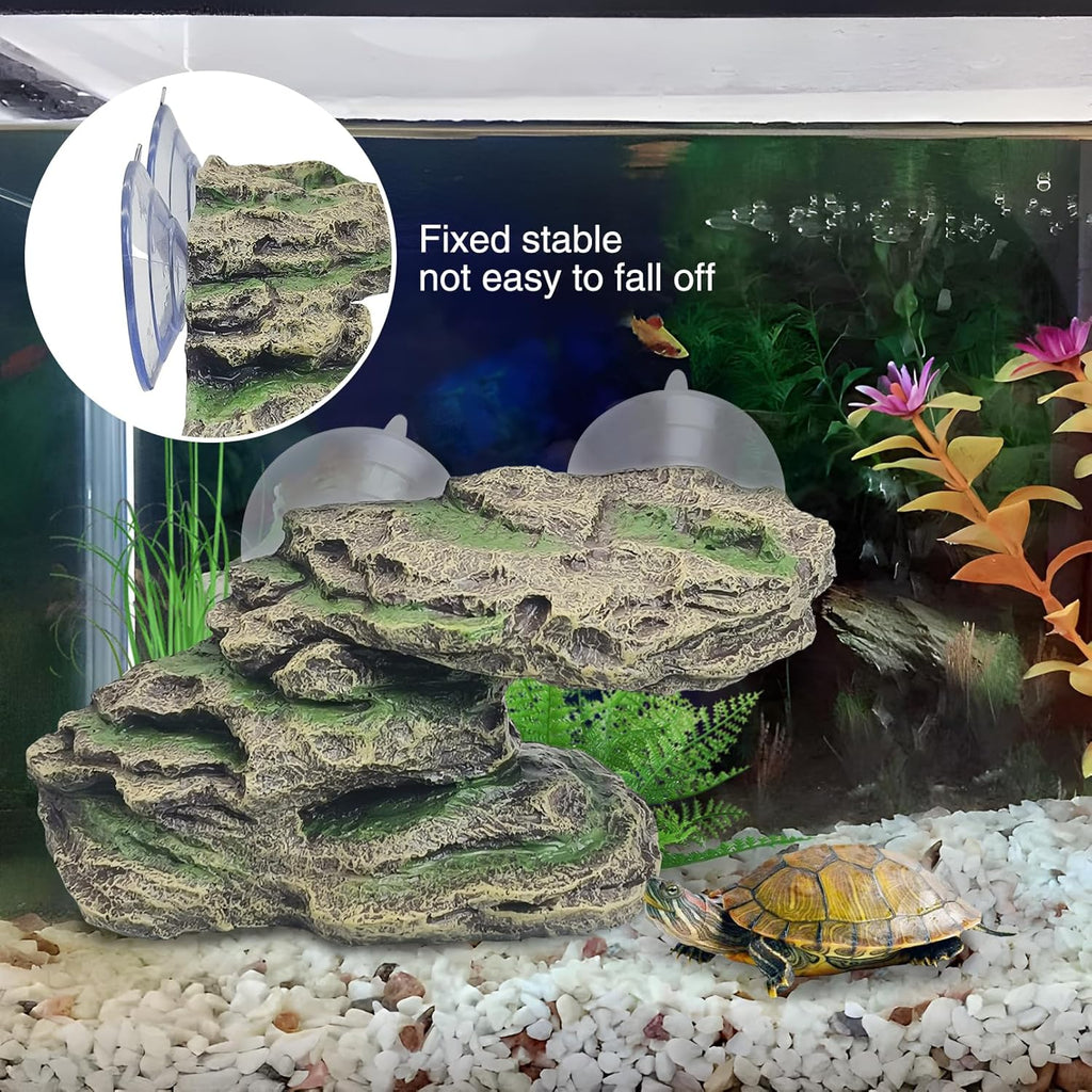 kathson Turtle Basking Platform Floating Turtle Dock Baby Tortoise Climbing Ramp Shale Reptiles Dock Resting Terrace Stone Aquarium Ornament for Frogs Newts (Green Size:8.2”Lx3.3”Wx3.1”H)