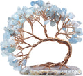 mookaitedecor Natural Aquamarine Crystal Money Tree Agate Slice Base Feng Shui Bonsai Crystal Tree for Wealth Luck Desk Decor, 3-4 Inch High