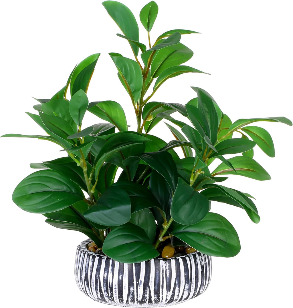 NASAMA Artificial Plants Decor Greenery Potted Fake Plant with Rustic Black Clay Planter for Restaurant Bathroom Bedroom Kitchen Office Table Desk Decor (Height 13")