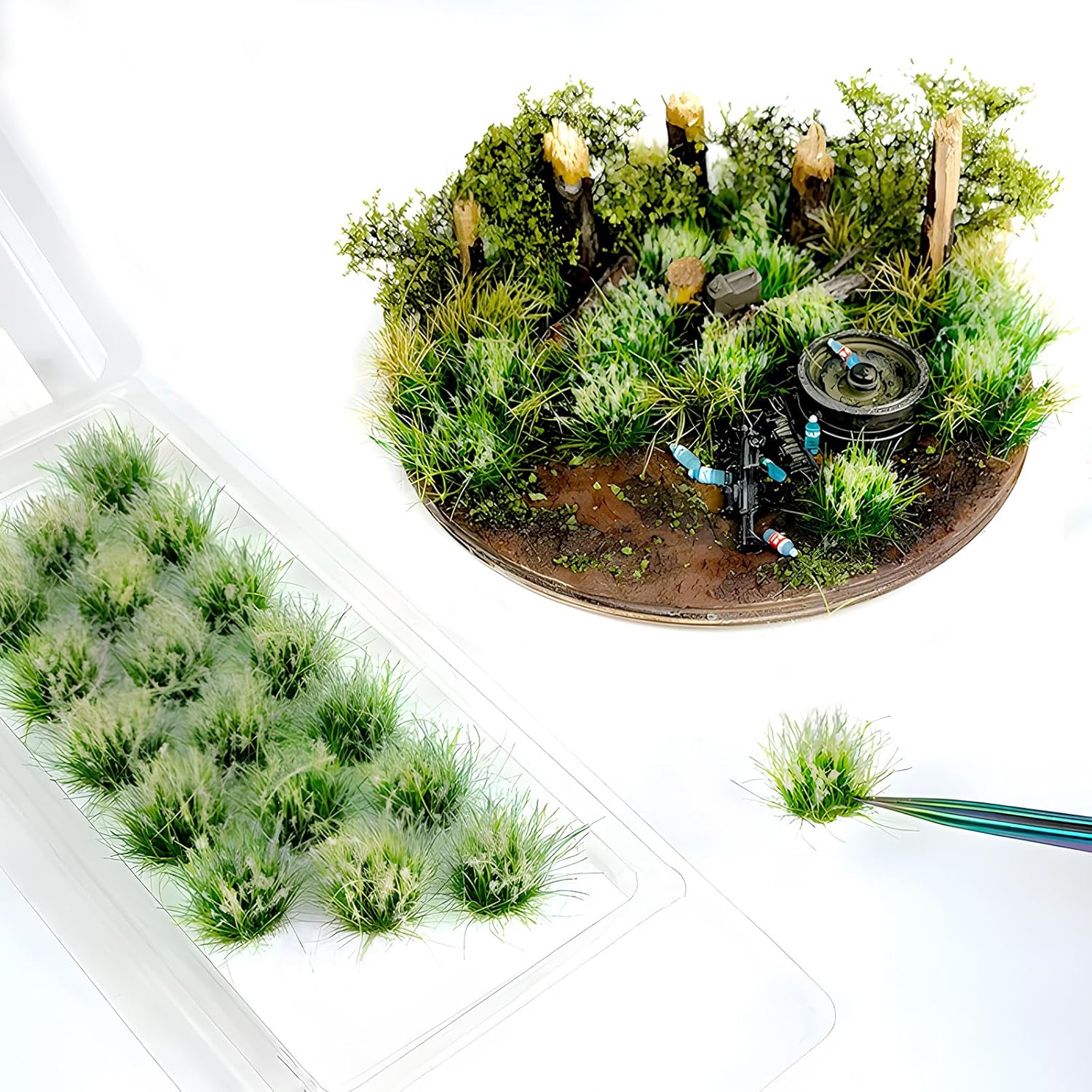 Warmtree 20 Pcs Static Grass Bushy Tufts Lowland Shrubs Scenery DIY Miniature for Train Landscape Railroad Scenery Sand Military Layout Model War Gaming Terrain(Withered)