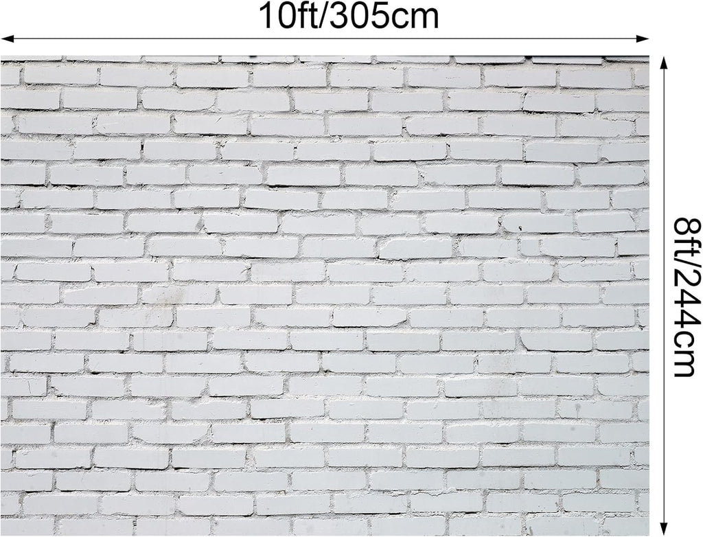 VitalCozy 10 x 8 Ft Christmas Brick Wall Backdrop for Photoshoot Polyester Fabric Brick Backdrop Background for Fireplace Home Decoration Newborn Birthday Party (White)