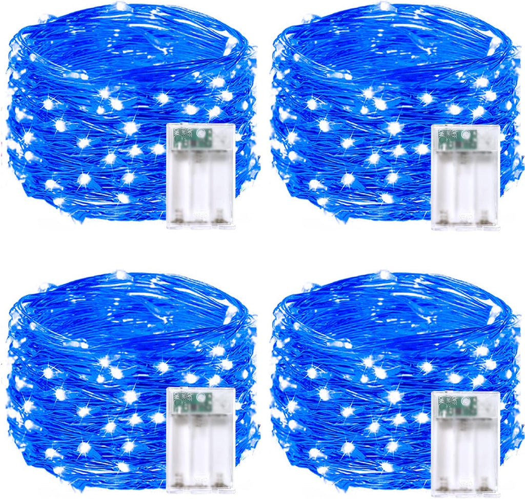 4 Pack 20FT 60LED Christmas Battery Operated Fairy Lights with Timer, Waterproof Battery String Lights Outdoor Indoor, Battery Twinkle Light for Bedroom Wedding Birthday Party Chirstmas (Blue)