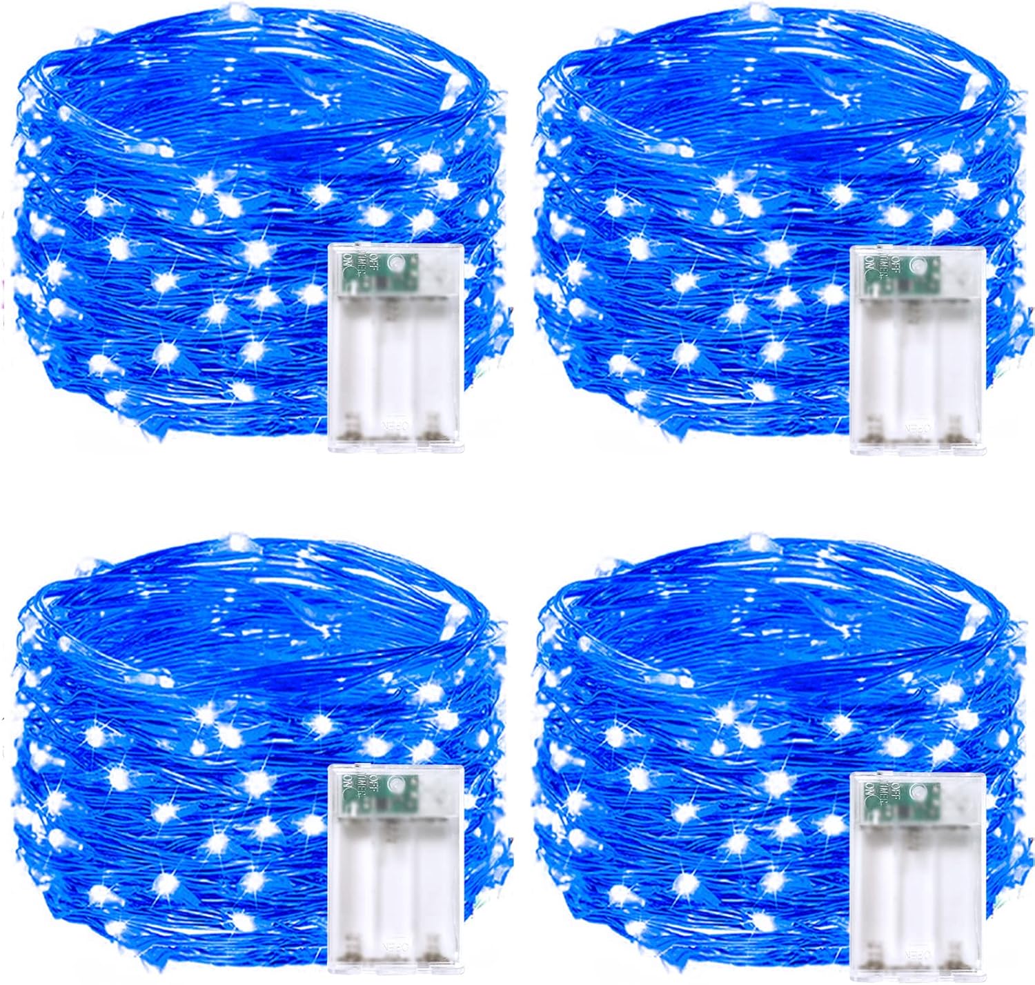 4 Pack 20FT 60LED Christmas Battery Operated Fairy Lights with Timer, Waterproof Battery String Lights Outdoor Indoor, Battery Twinkle Light for Bedroom Wedding Birthday Party Chirstmas (Blue)